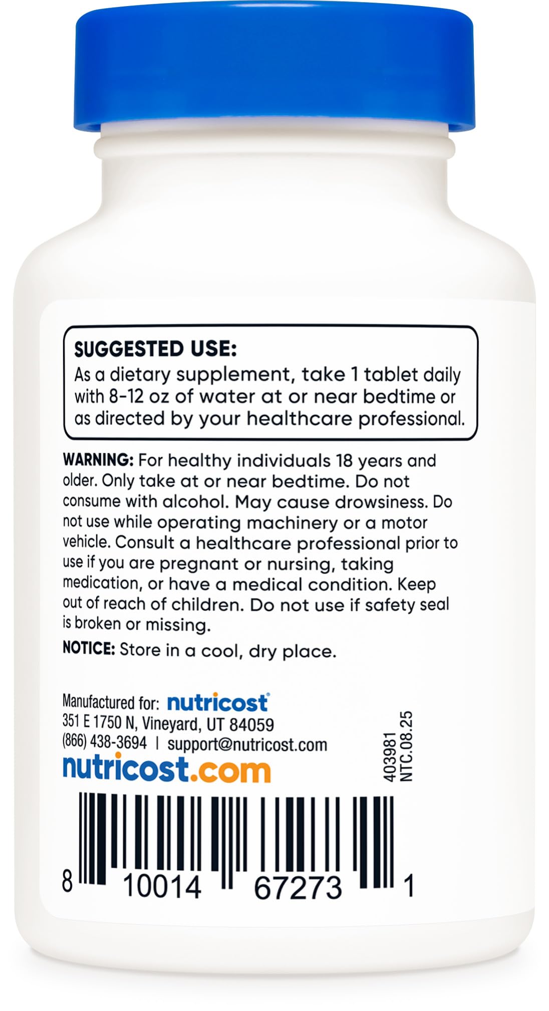 Nutricost Mélatonine: fabrication certifiée NSF et GMP