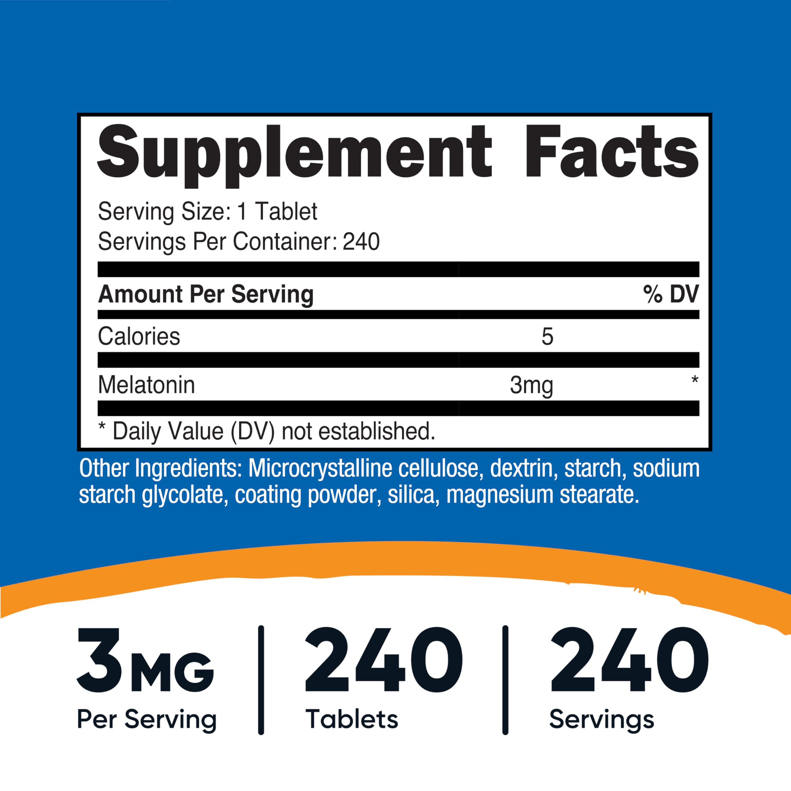 Étiquette sans OGM et sans gluten, Nutricost Mélatonine pour régimes variés.
