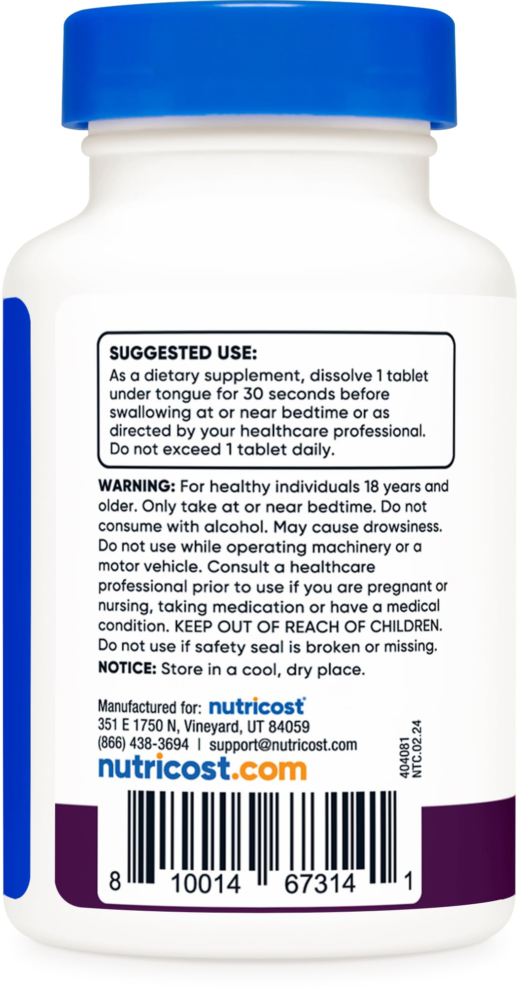 Nutricost Mélatonine – formule sans OGM et sans gluten adaptée à votre régime.