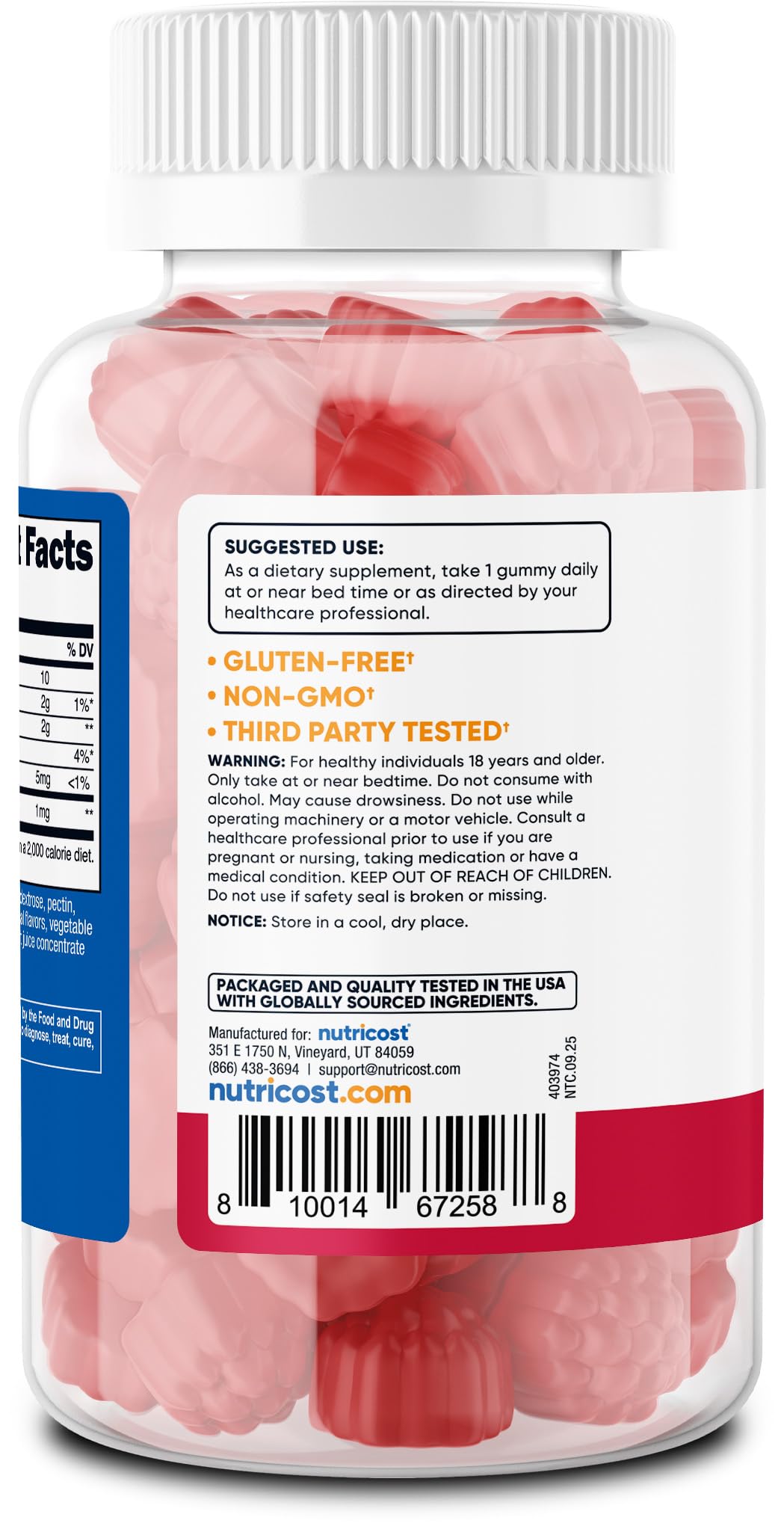 Nutricost Mélatonine gommes sans sucres artificiels, option naturelle.