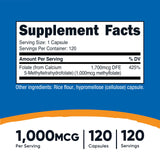 Nutricost Methylfolate – emballage clair sans gluten et sans OGM.