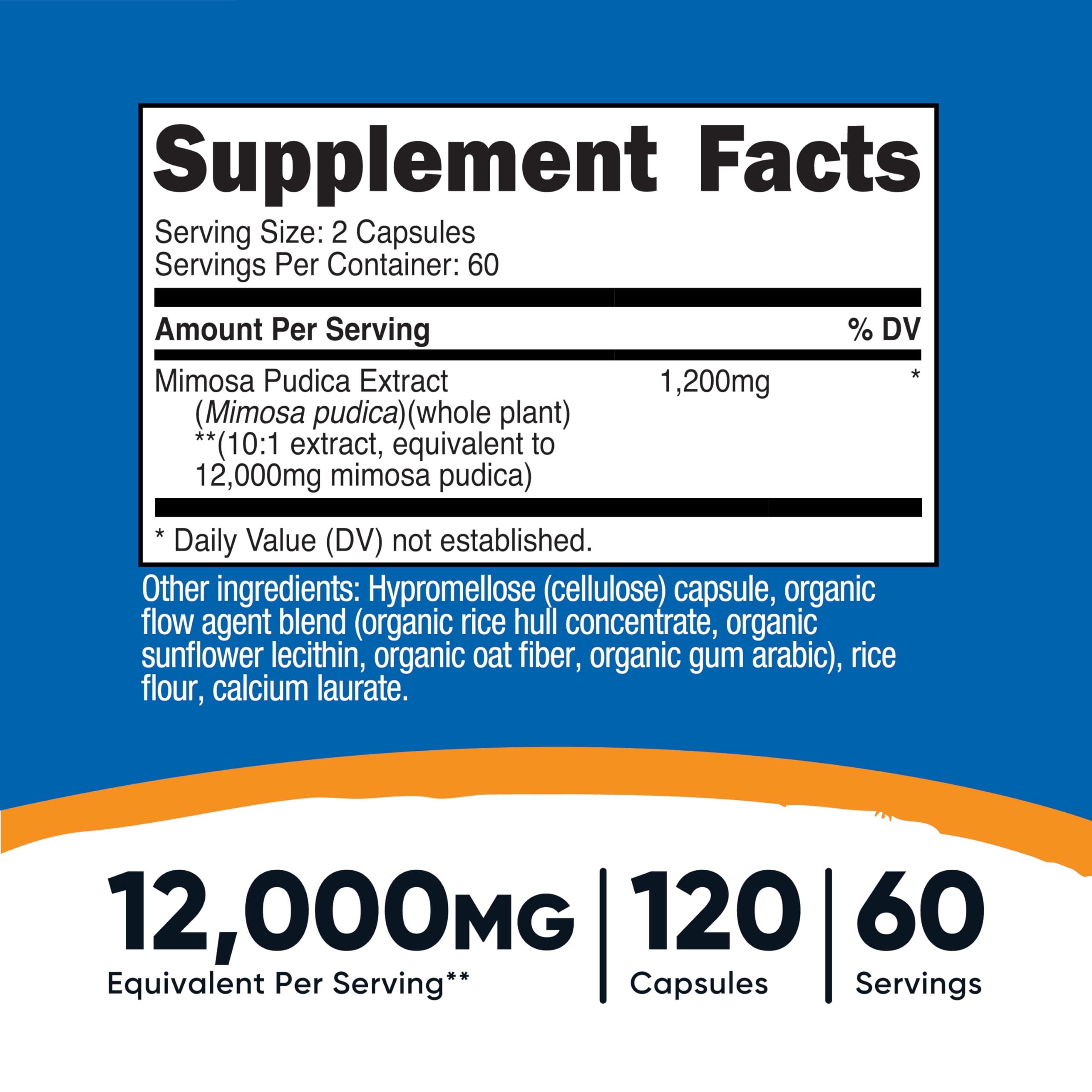 Capsules Nutricost Mimosa Pudica pour 60 portions quotidiennes et pratiques.