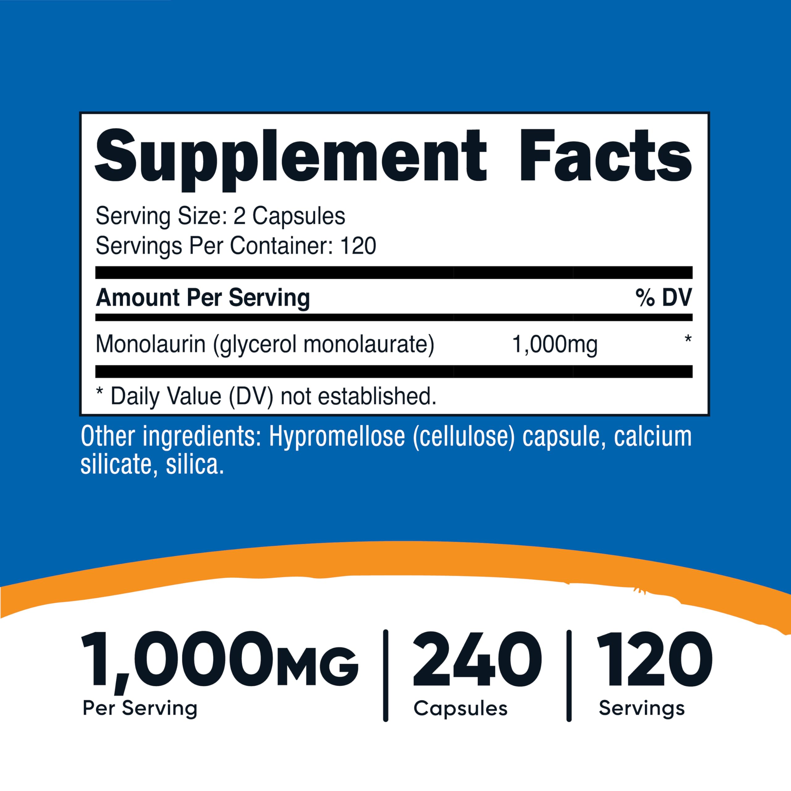 Capsules Nutricost Monolaurin de 1000 mg par prise