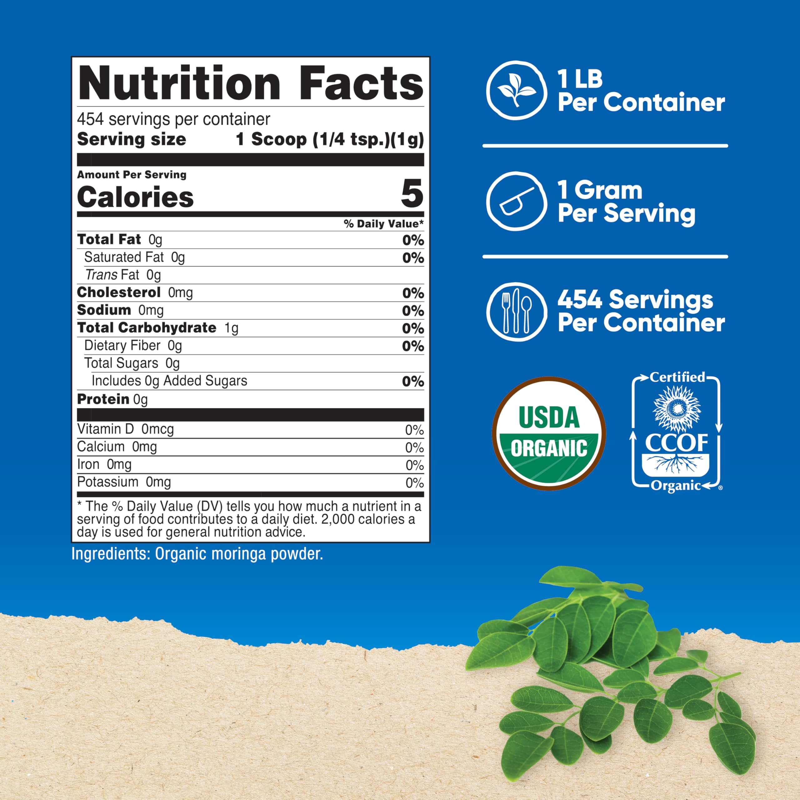 Nutricost Moringa: cuillère-dose intégrée pour des mesures faciles