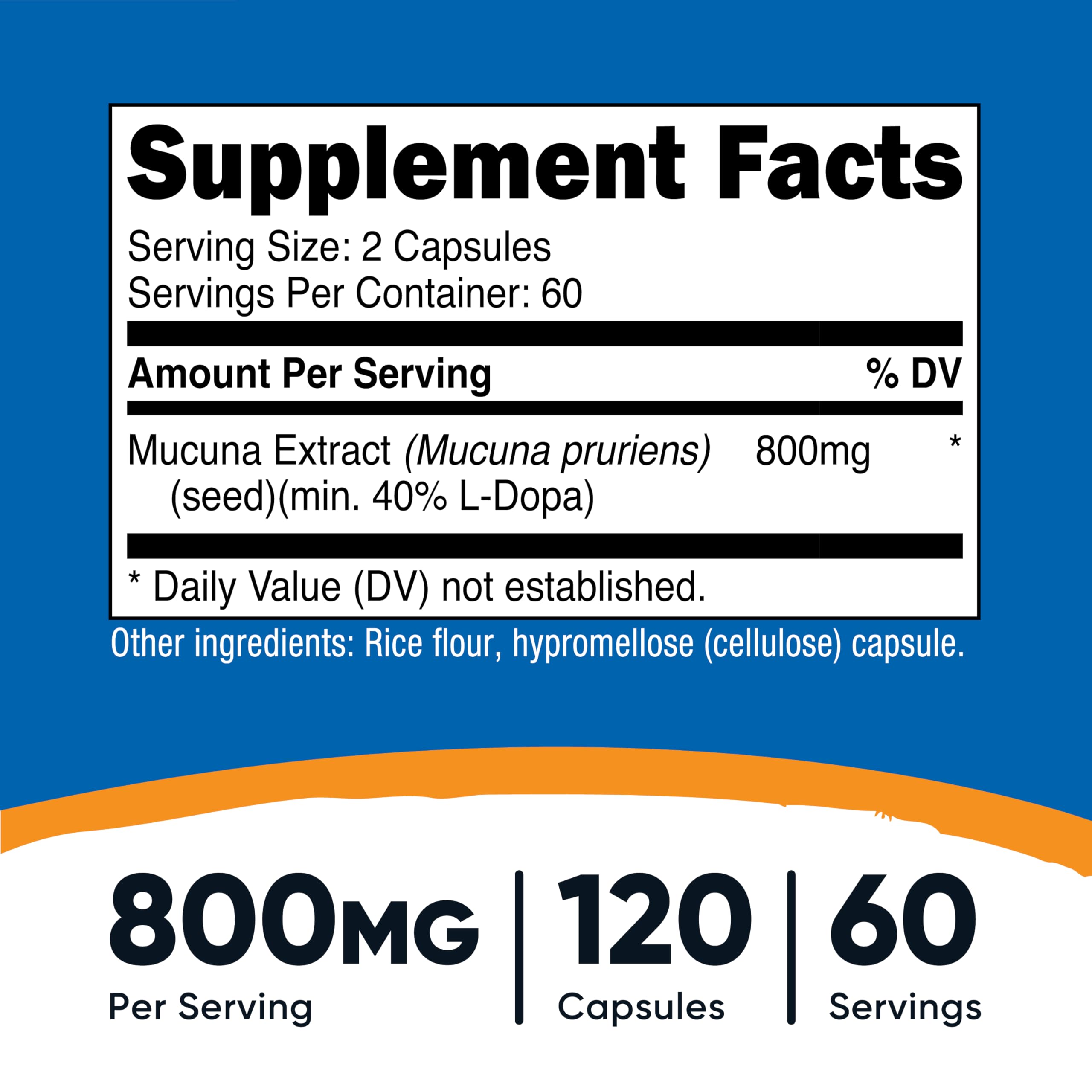 Nutricost Mucuna Pruriens – étiquette-bouteille: détail qualité et ingrédients.