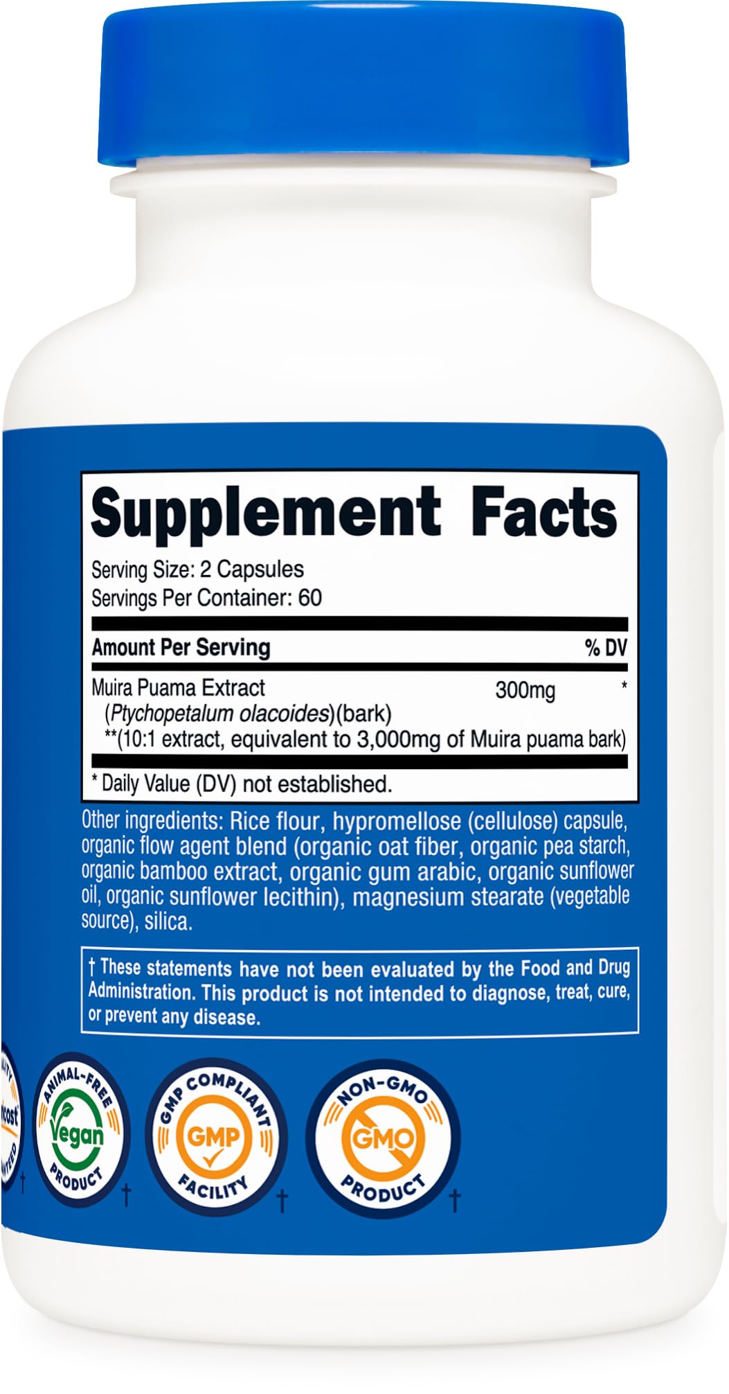 Bouteille Nutricost Muira Puama emballage et conditionnement clair.