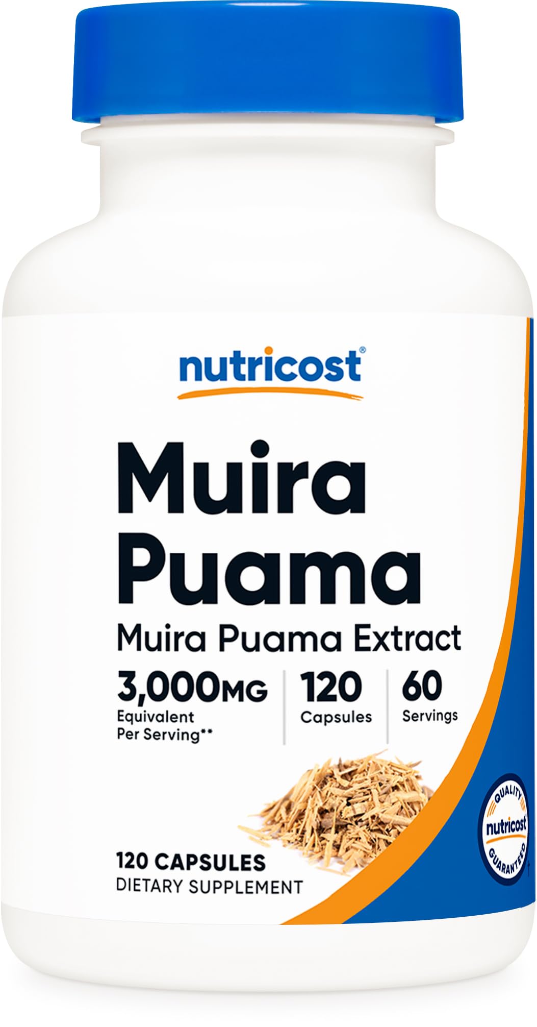 Nutricost Muira Puama: bouteille montrant l’étiquette, facilité d’intégration à la routine vegan.