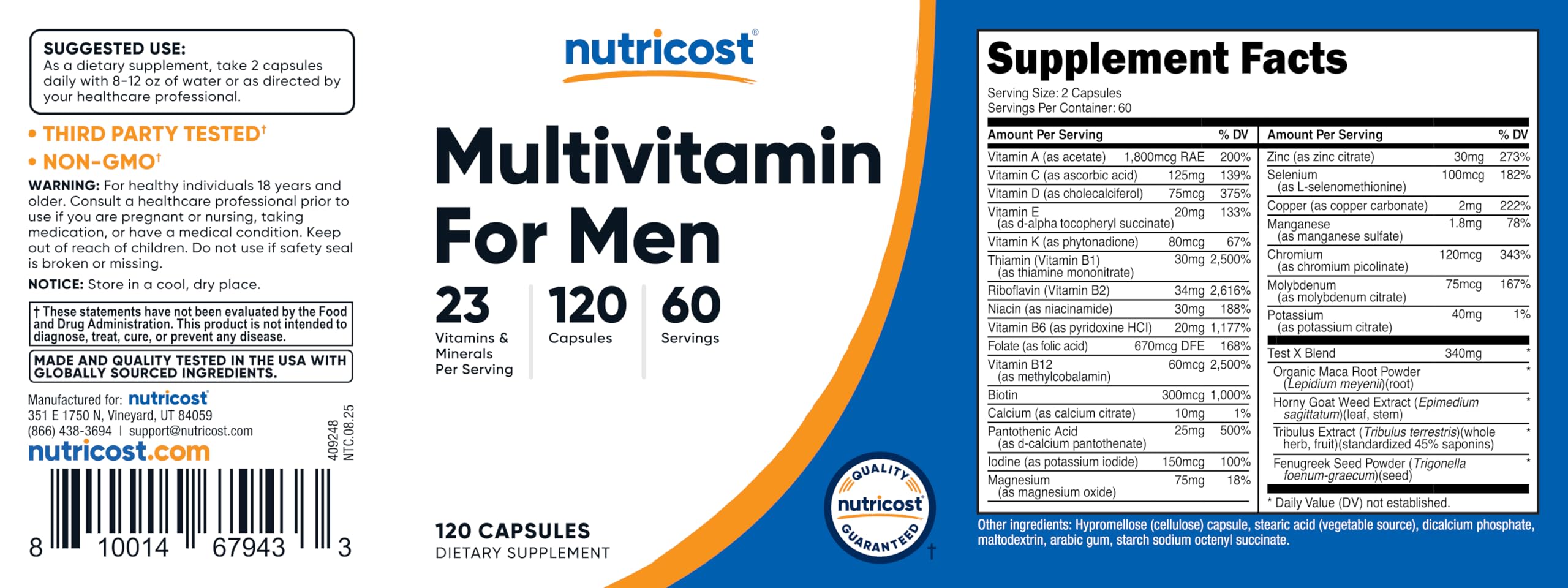 Nutricost Multivitamine pour homme – main tenant la bouteille