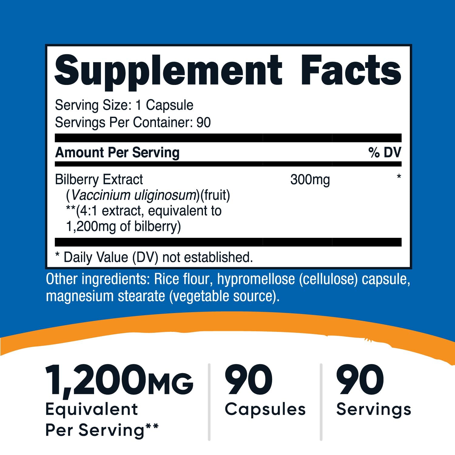 Nutricost myrtille capsules – bouteille arrière sans gluten et sans OGM.