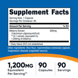 Nutricost myrtille capsules – bouteille arrière sans gluten et sans OGM.