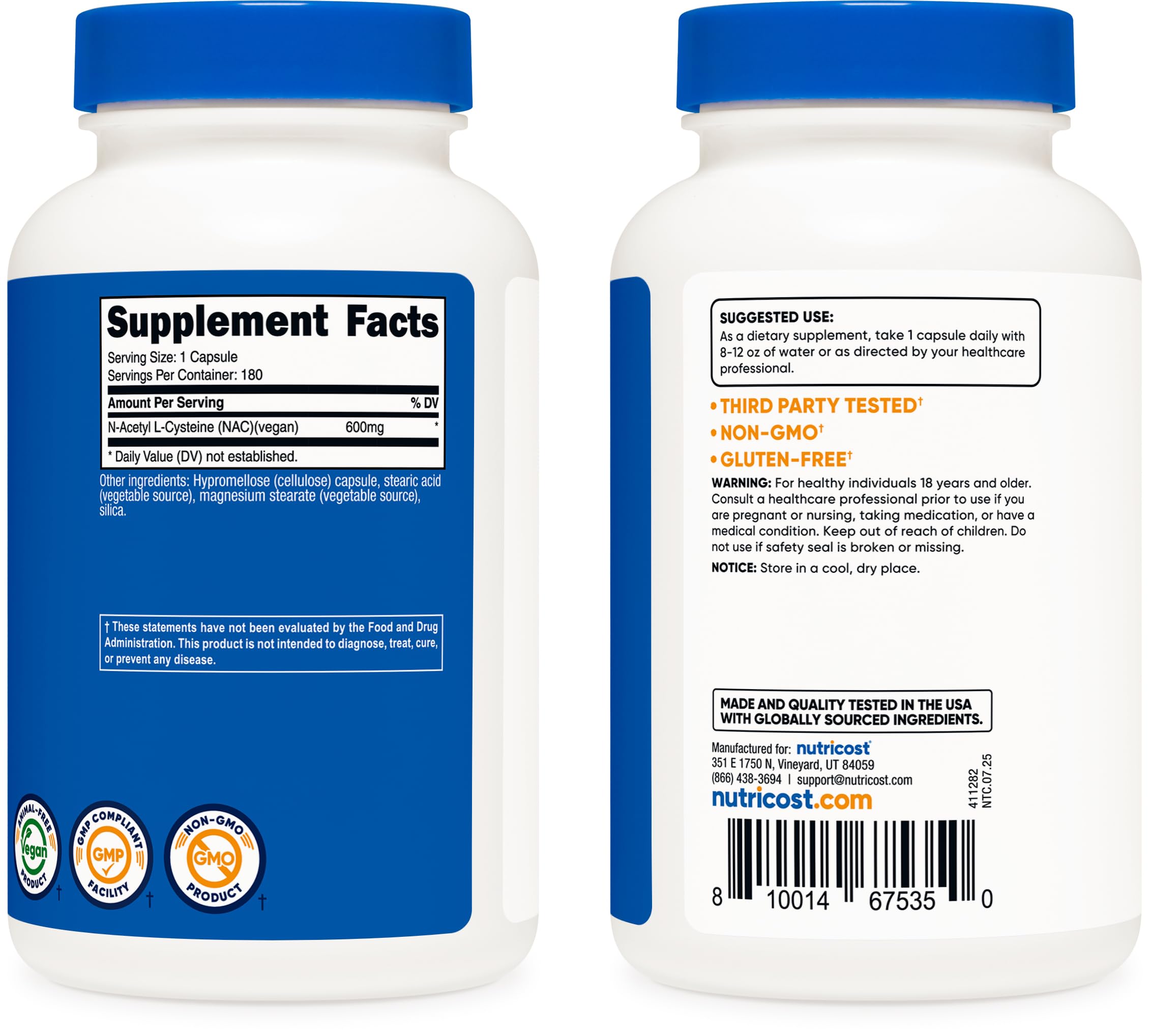 Nutricost NAC 600mg — emballage-carton informatif et transparent