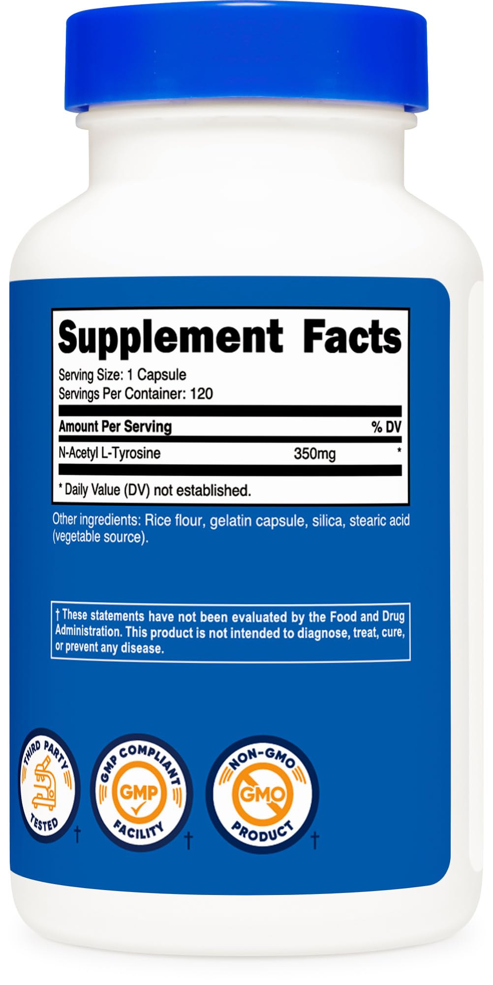 Nutricost N-Acetyl L-Tyrosine 350mg – boîte compacte prête à l'emploi.