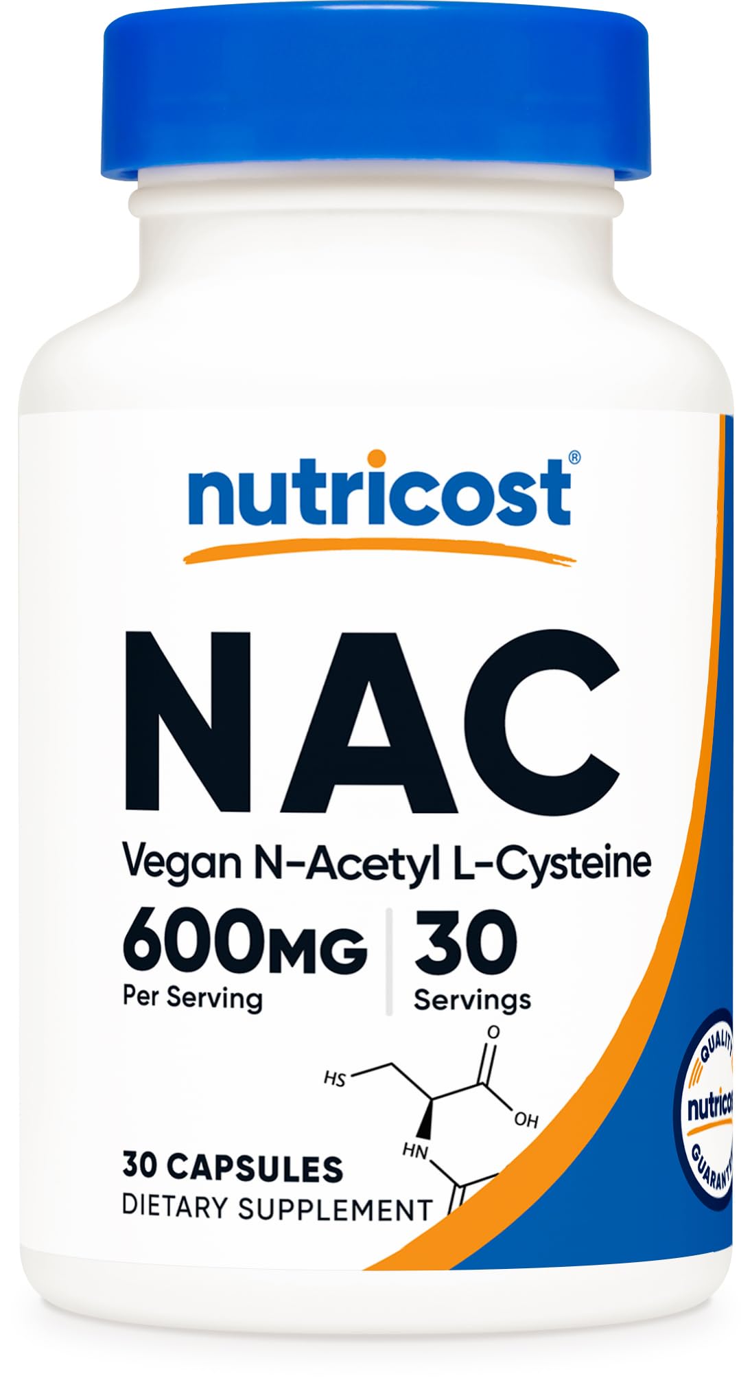 Nutricost NAC 600 mg – boîte de capsules véganes prête à l’emploi.