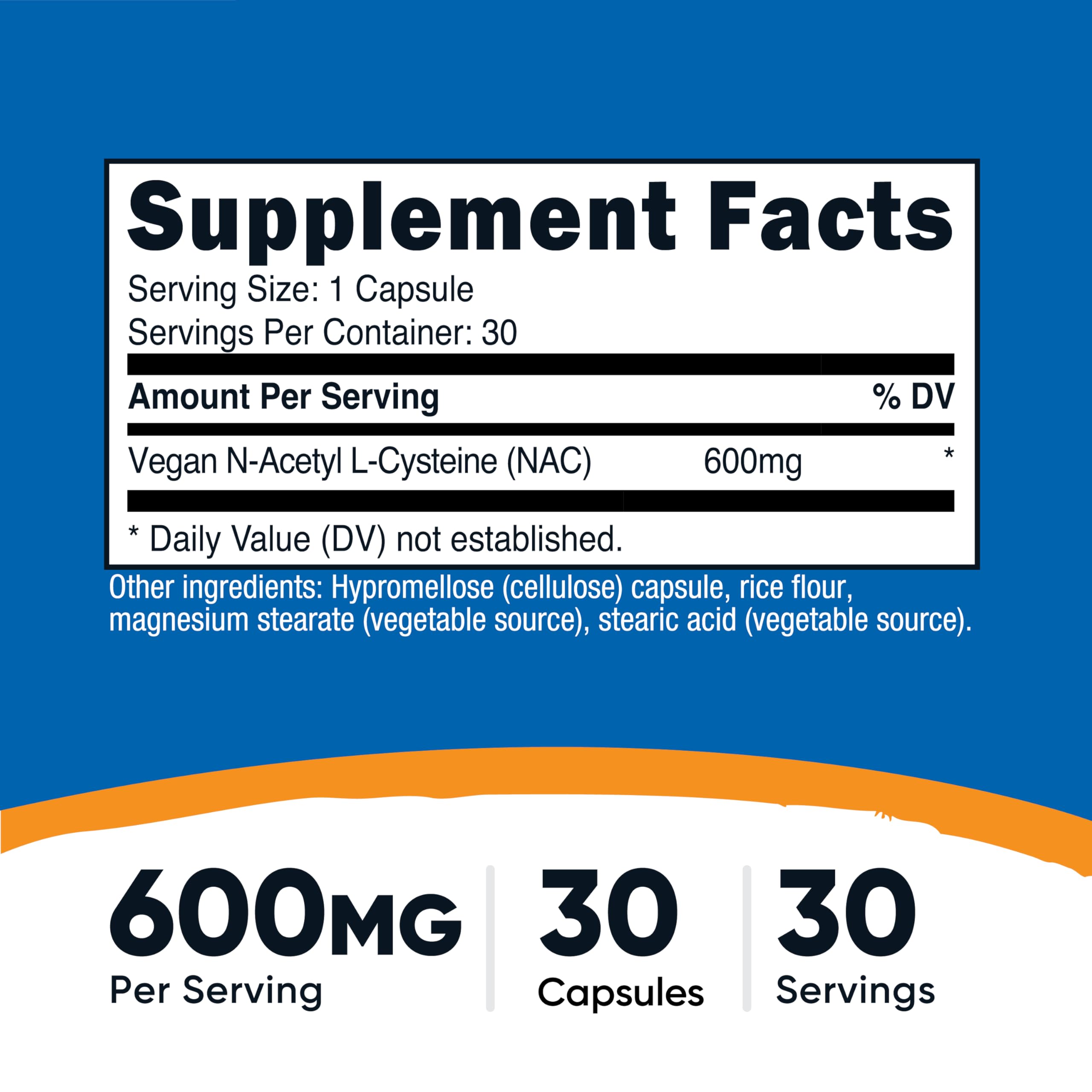 Nutricost NAC 600 mg – bouteille de capsules pour une routine pratique.