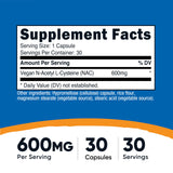 Nutricost NAC 600 mg – bouteille de capsules pour une routine pratique.
