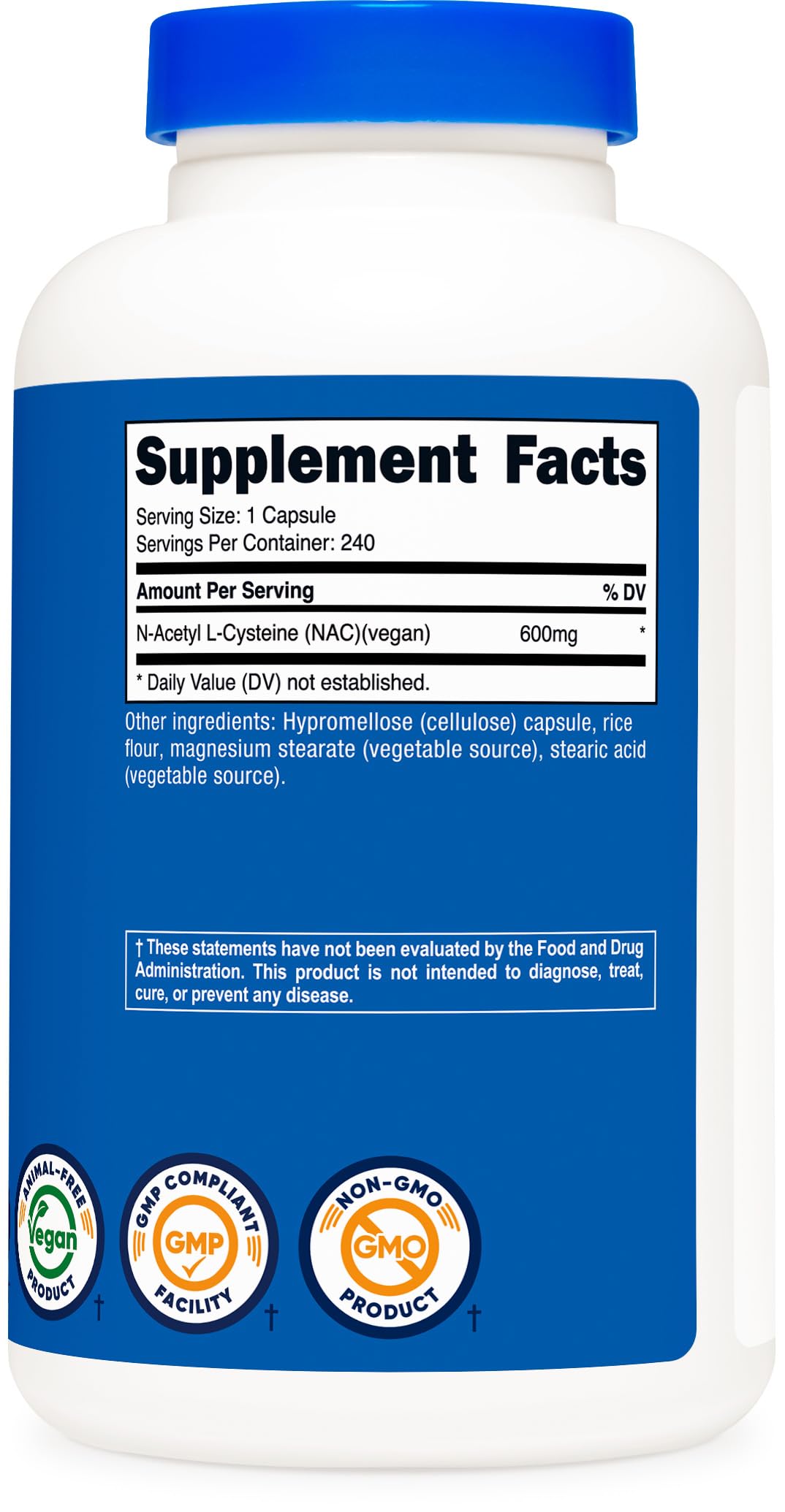 Nutricost NAC 600 mg – Usine certifiée FDA pour conformité