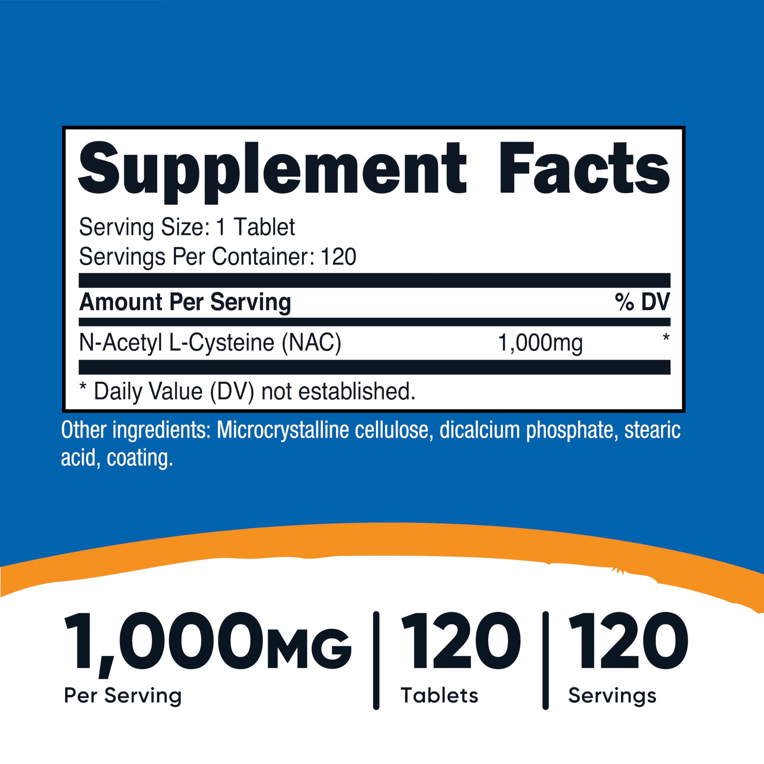Nutricost NAC, bouteille avec 120 comprimés de 1000 mg.