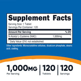 Nutricost NAC, bouteille avec 120 comprimés de 1000 mg.