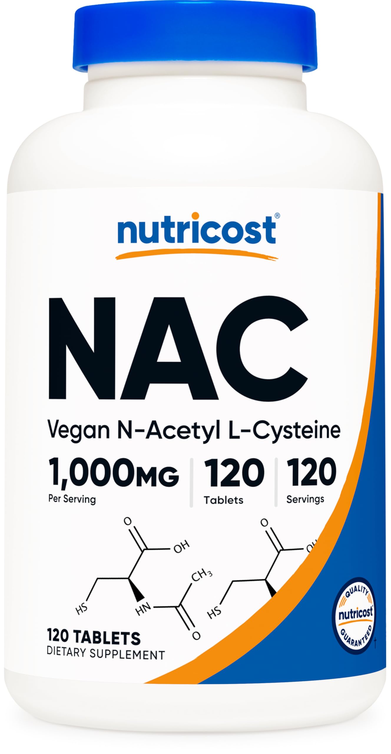 Nutricost NAC, comprimés vegan 1000 mg, format pratique pour la routine.