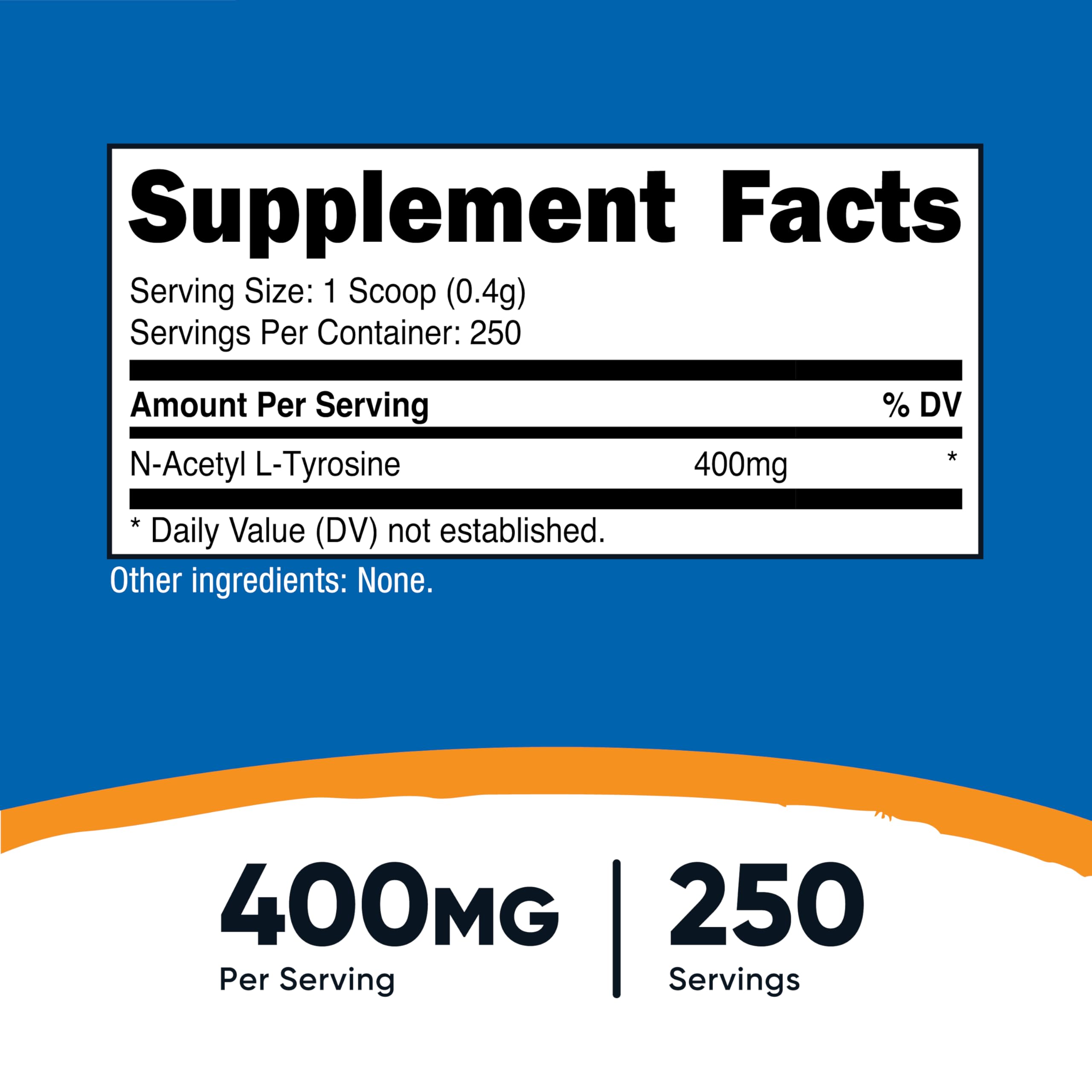 Nutricost NALT démontrant la portion de 400 mg par prise.