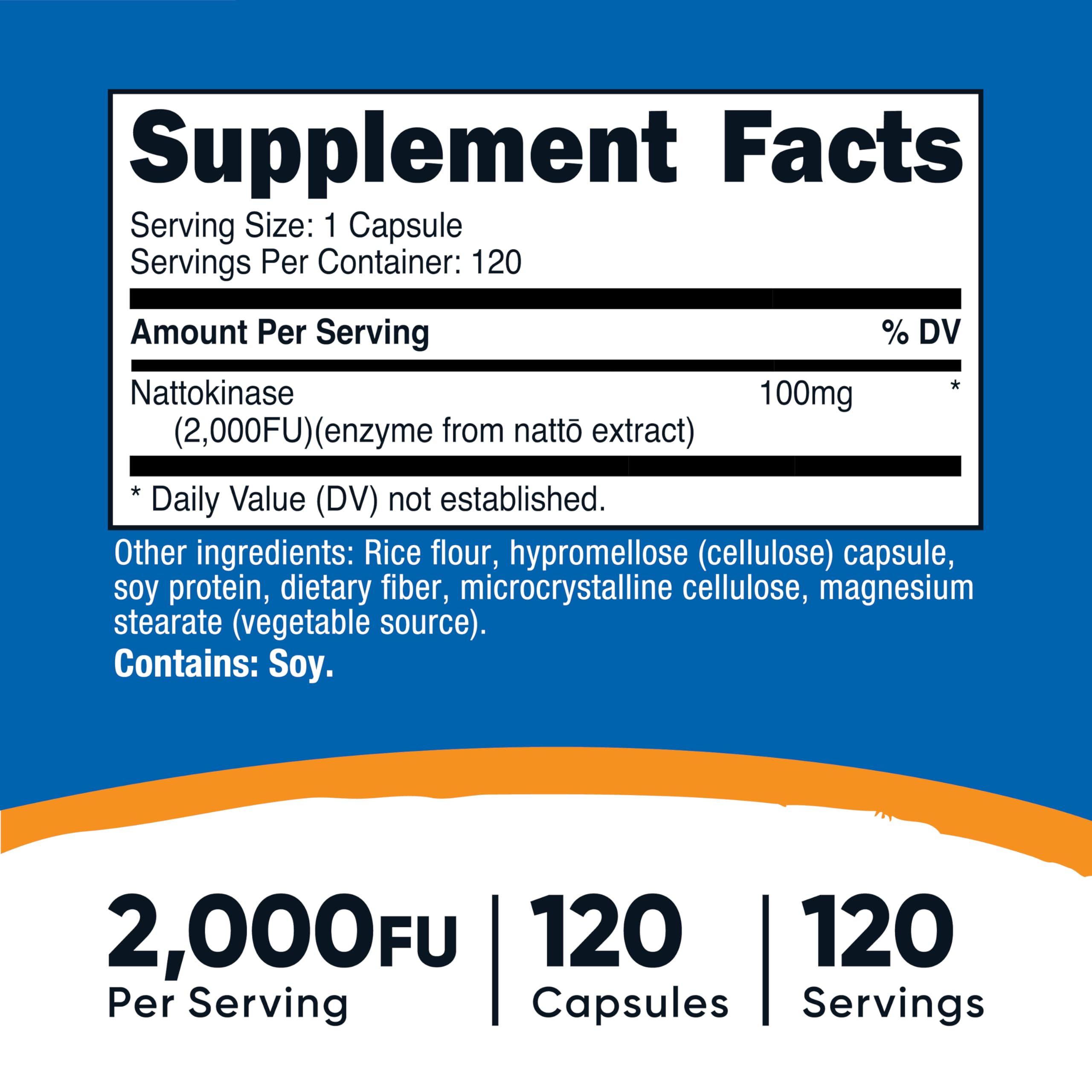 Étiquette Nutricost nattokinase montrant les labels NSF et GMP, signe de qualité.