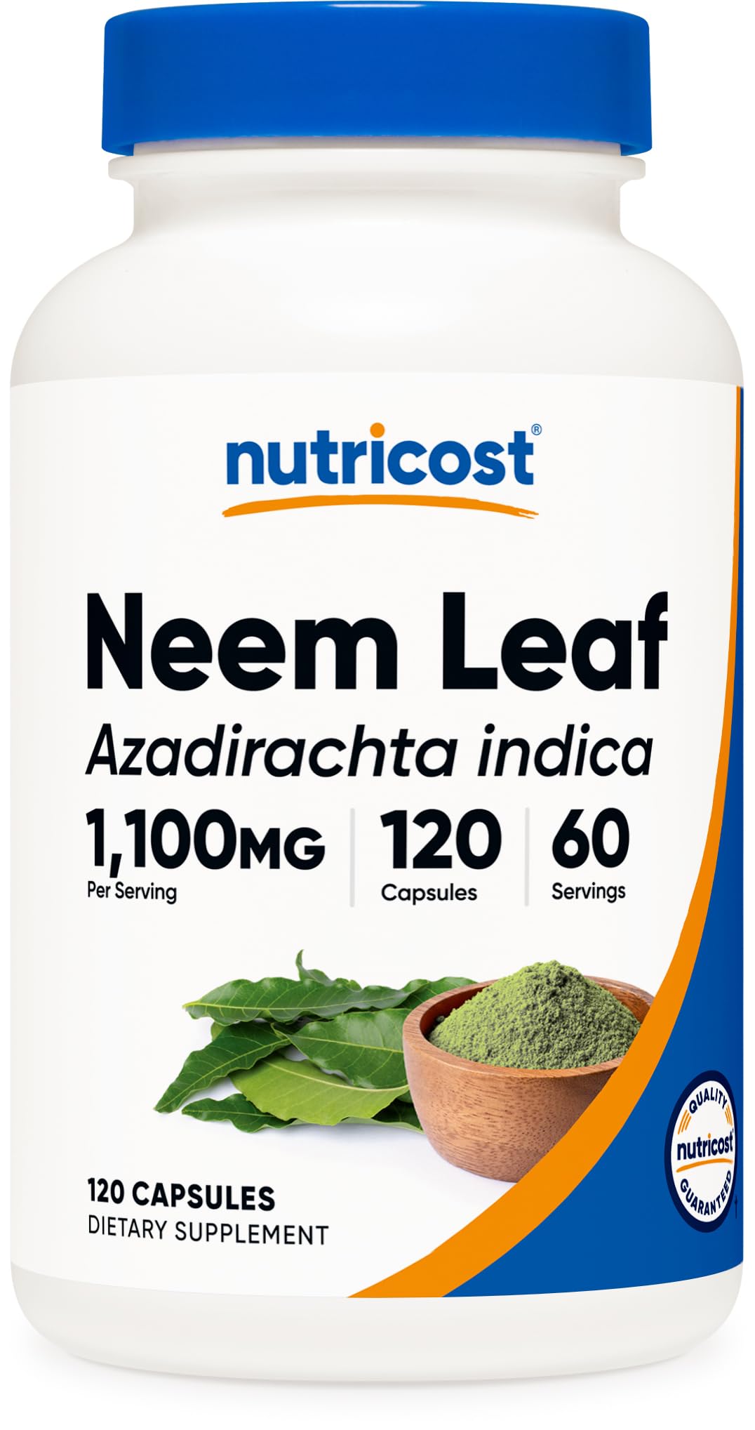 Nutricost Neem Leaf capsules dans bouteille ouverte pour une utilisation durable