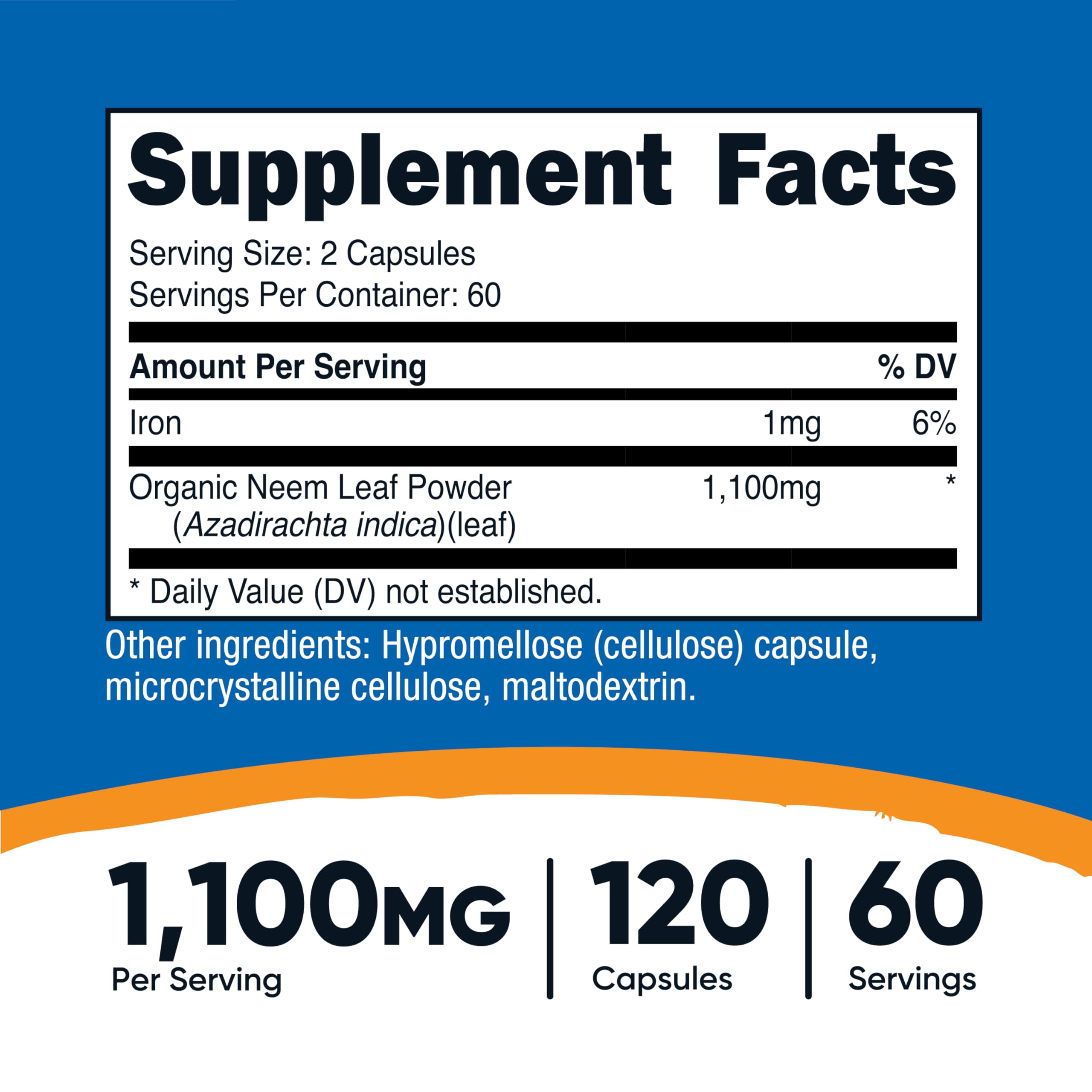 Nutricost Neem Leaf capsules dosage 1100 mg par portion pour le quotidien