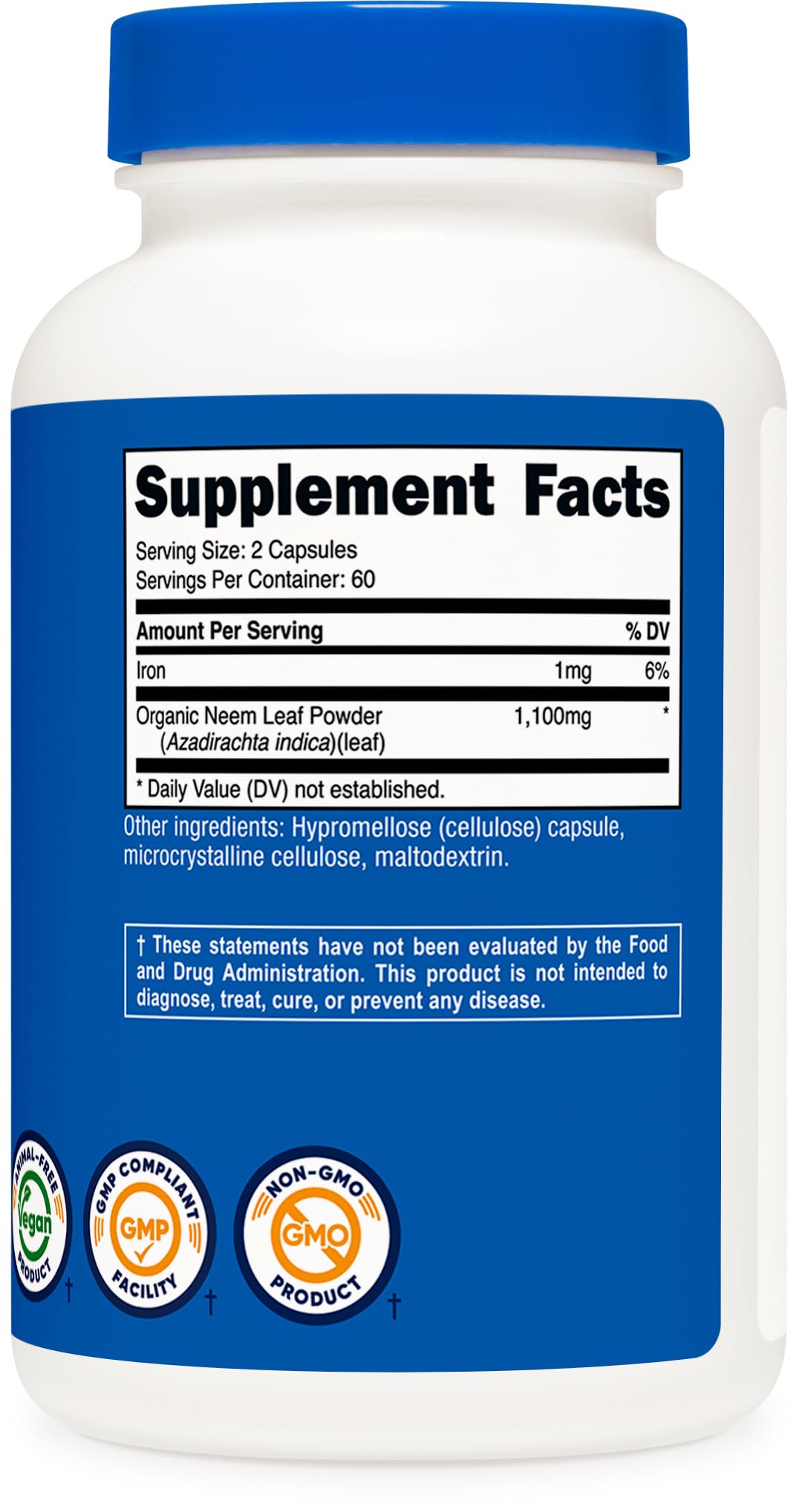 Nutricost Neem Leaf capsules fabriquées dans un établissement certifié pour la qualité