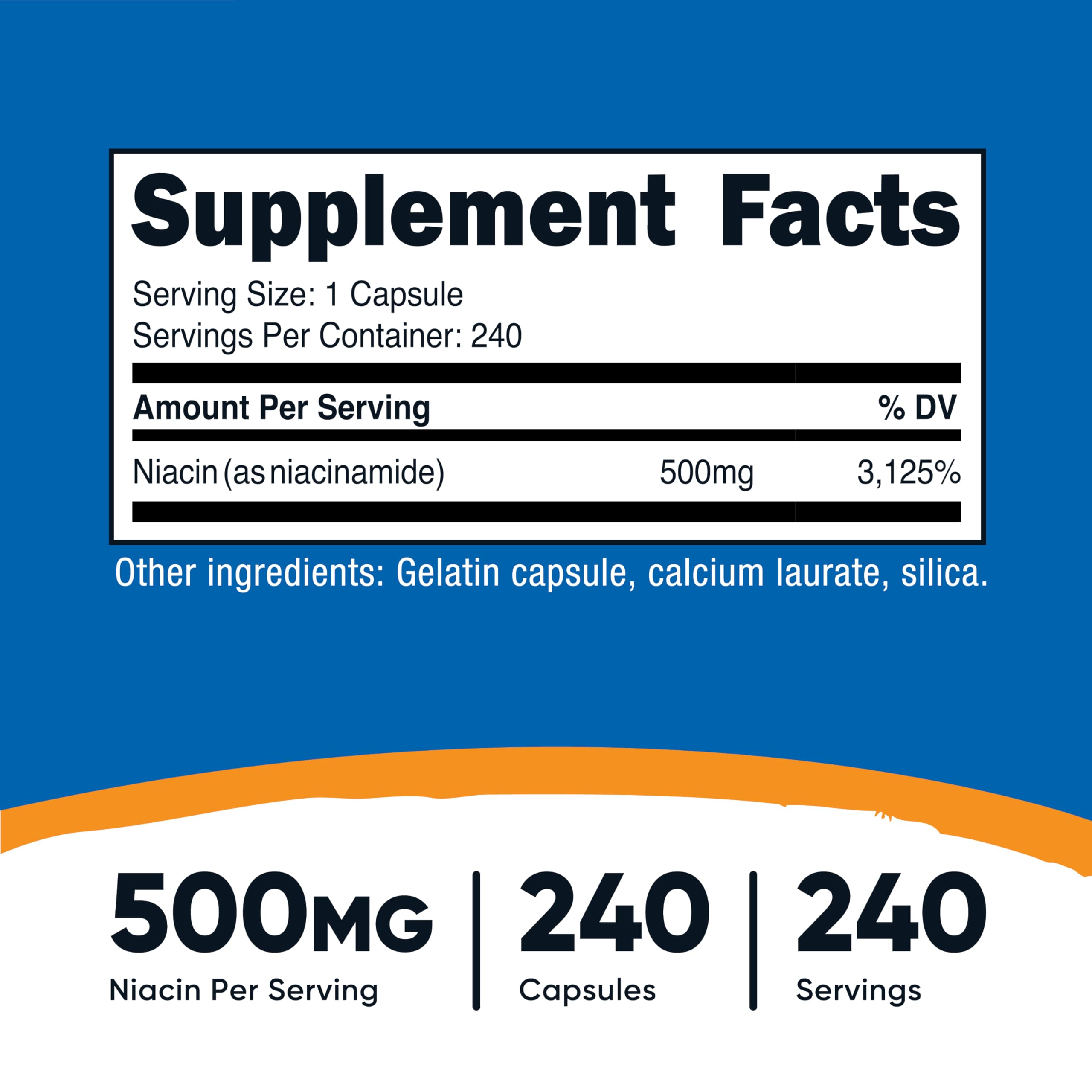 Nutricost Niacinamide 500 mg – bouteille avec étiquette claire et informative.