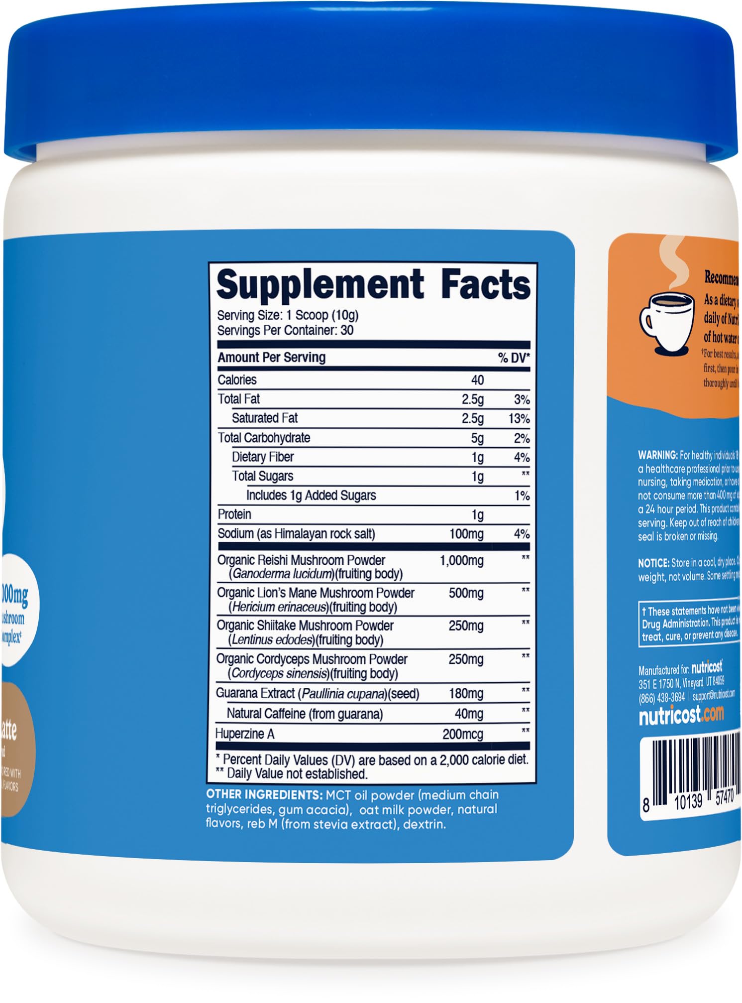 Nutricost Nutrizen Café Latte en tasse, dégustation réconfortante et pratique.
