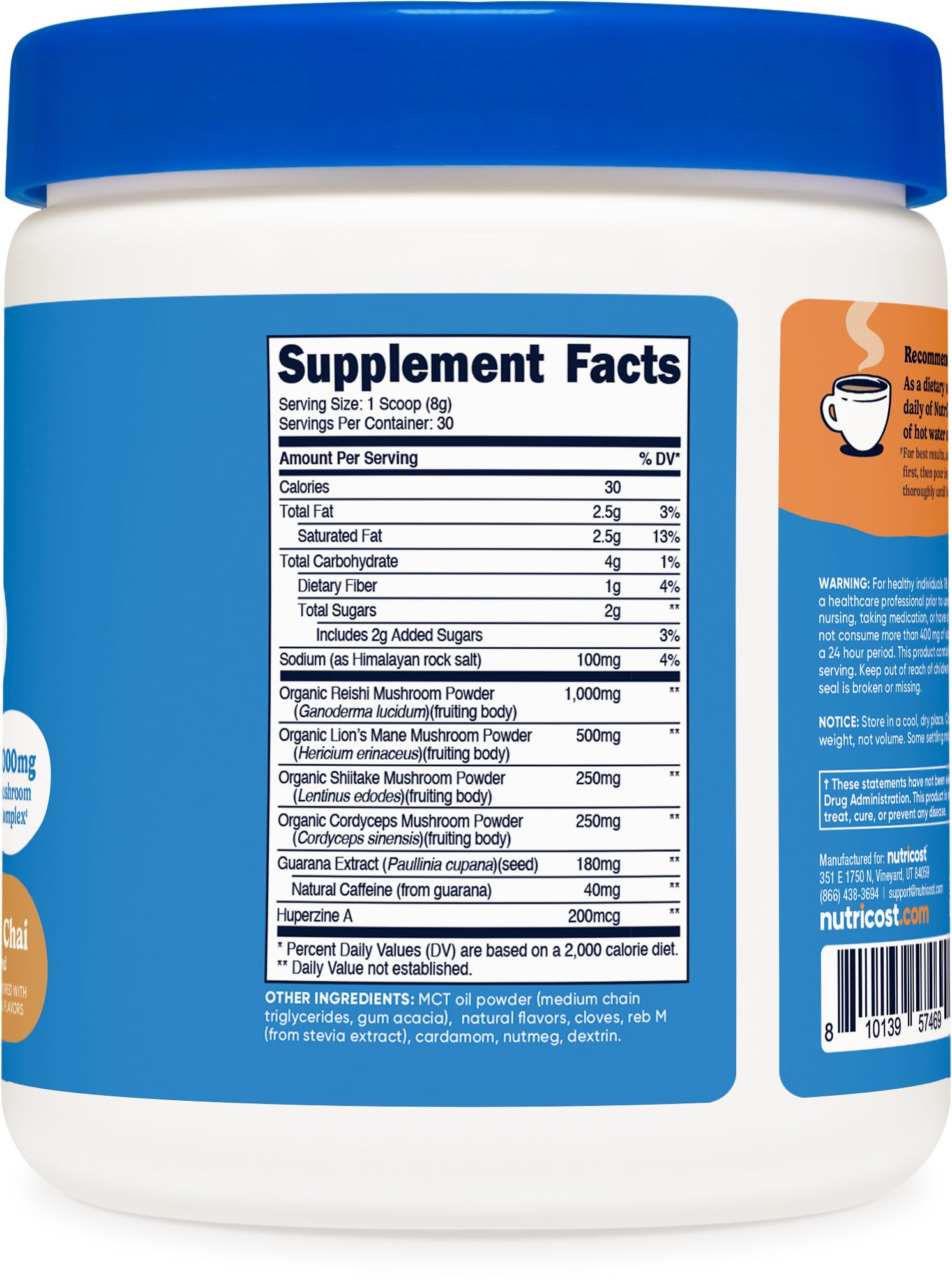 Nutricost Nutrizen Focus cordyceps: énergie soutenue pour activité physique et travail.