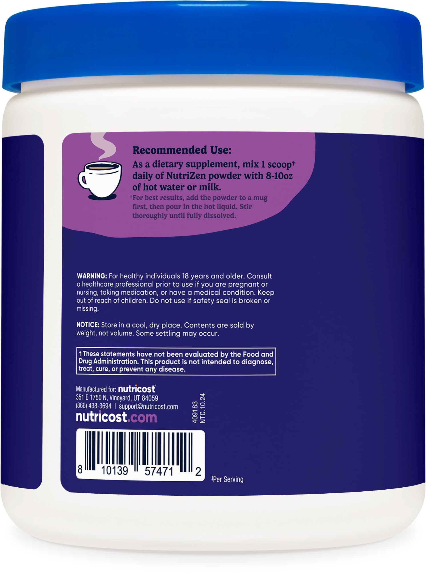 Nutricost Nutrizen PM tasse chocolat chaud prête à déguster