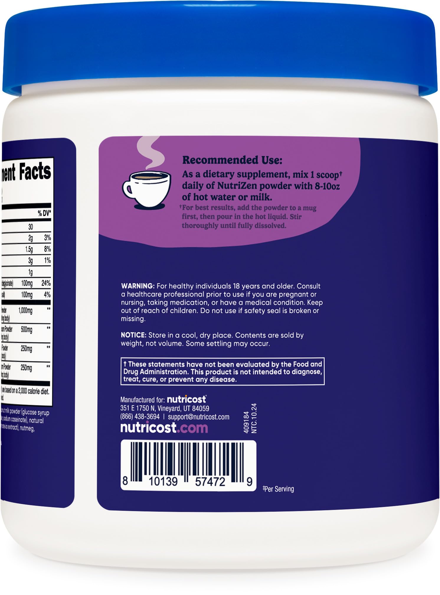 Nutricost Nutrizen PM Unwind mélange champignons proposant un soutien doux