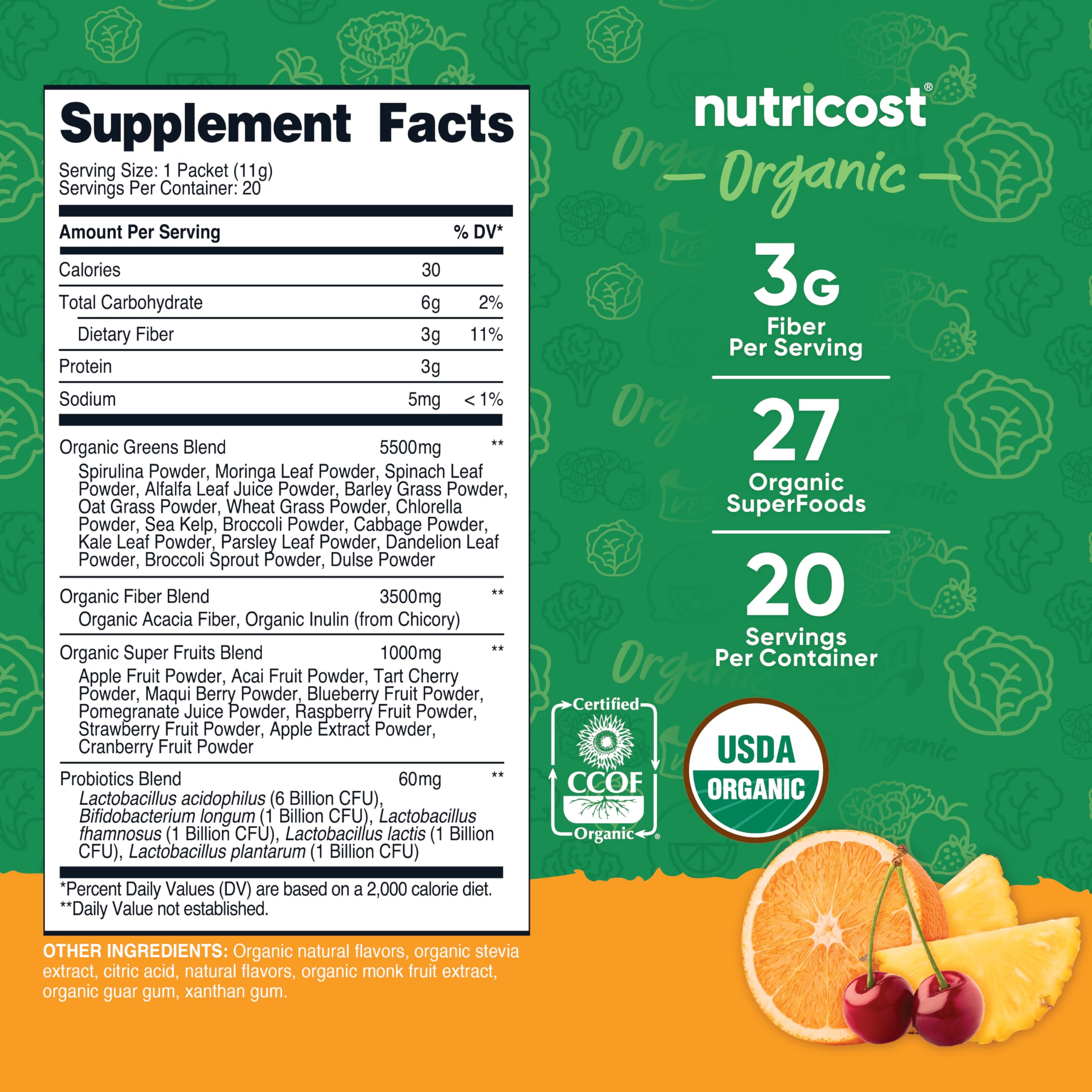 Nutricost Super Greens sachets individuels faciles à emporter