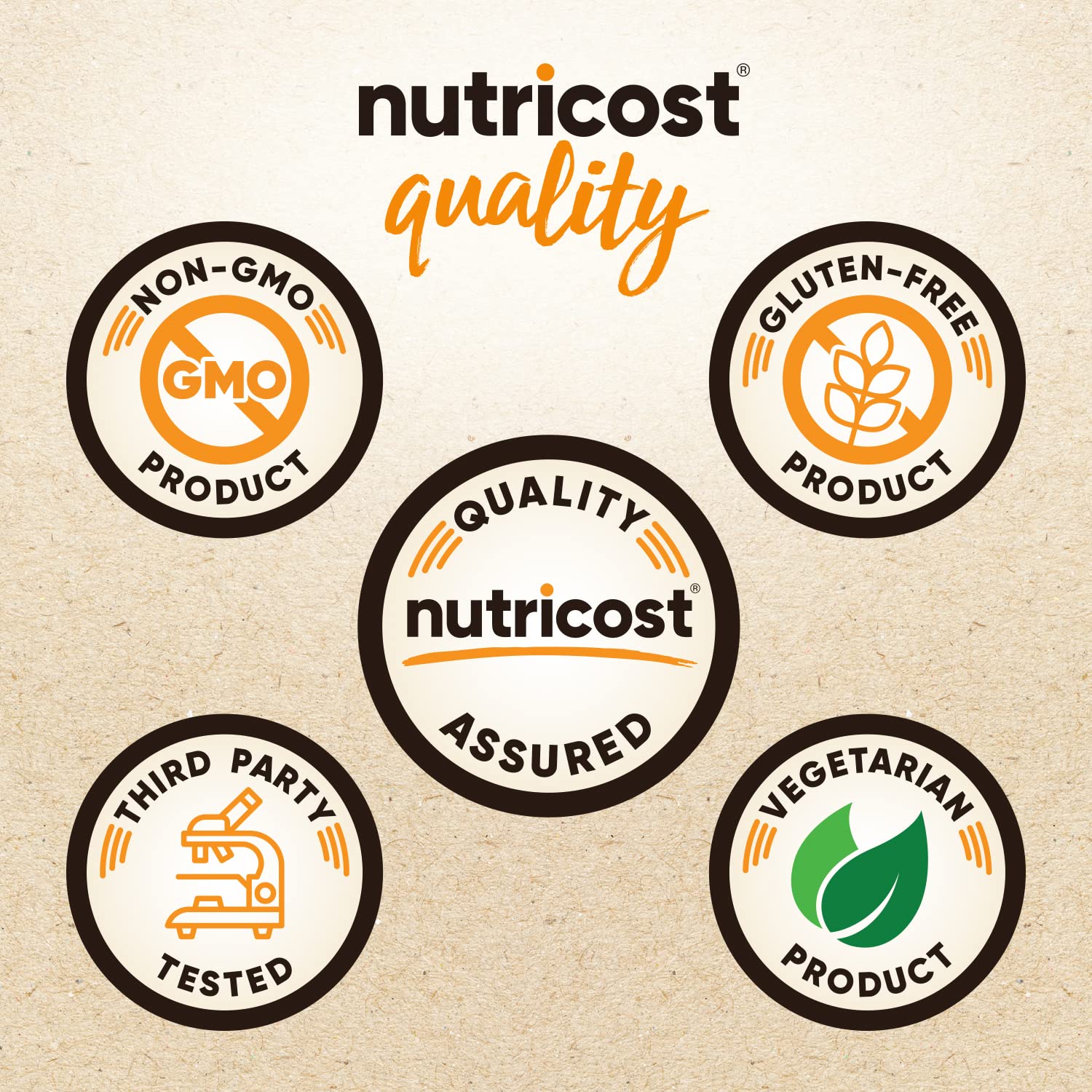 Étiquette Nutricost claire avec certifications et informations Vanille