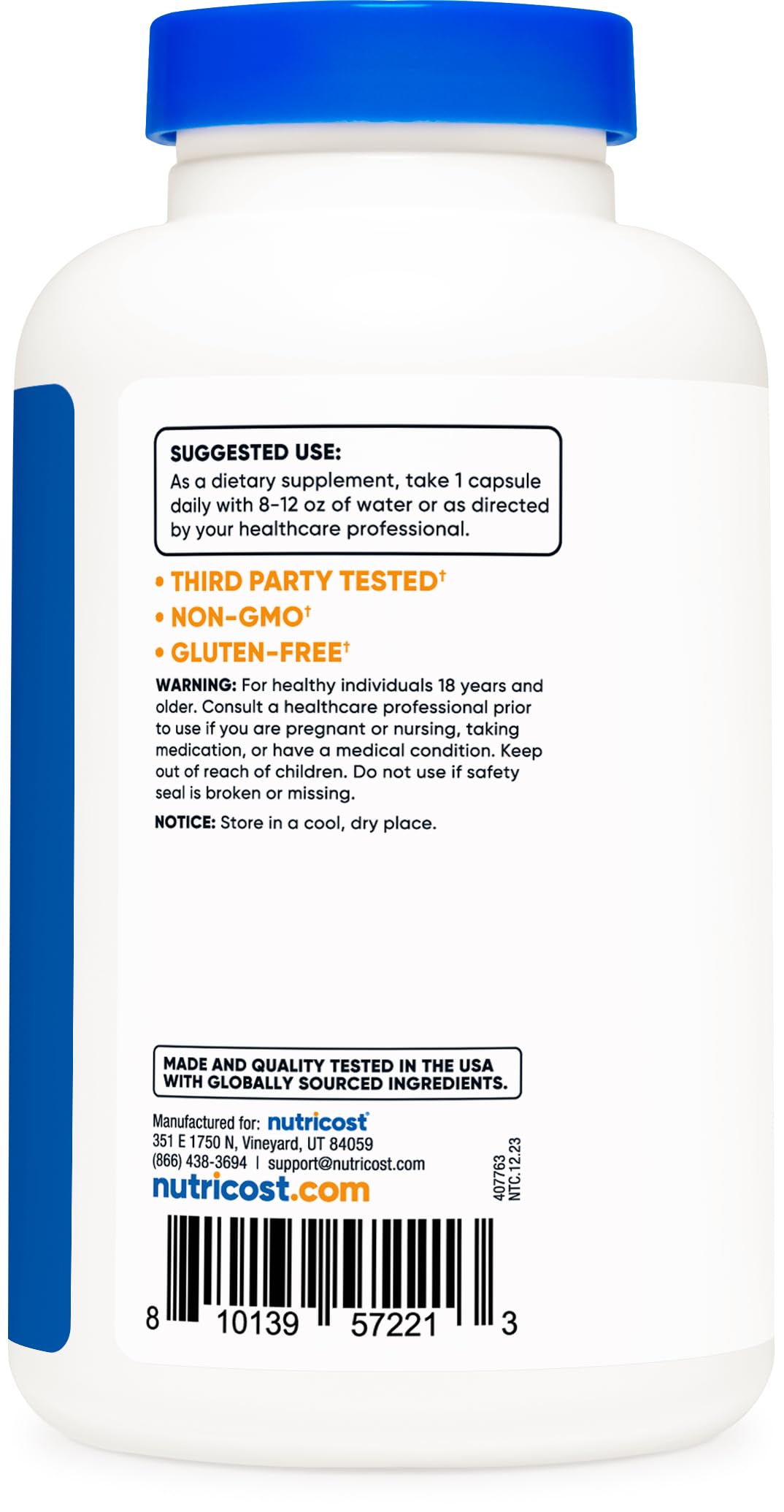 Nutricost L-Ornithine 500 mg – capsules faciles à avaler pour une utilisation quotidienne.