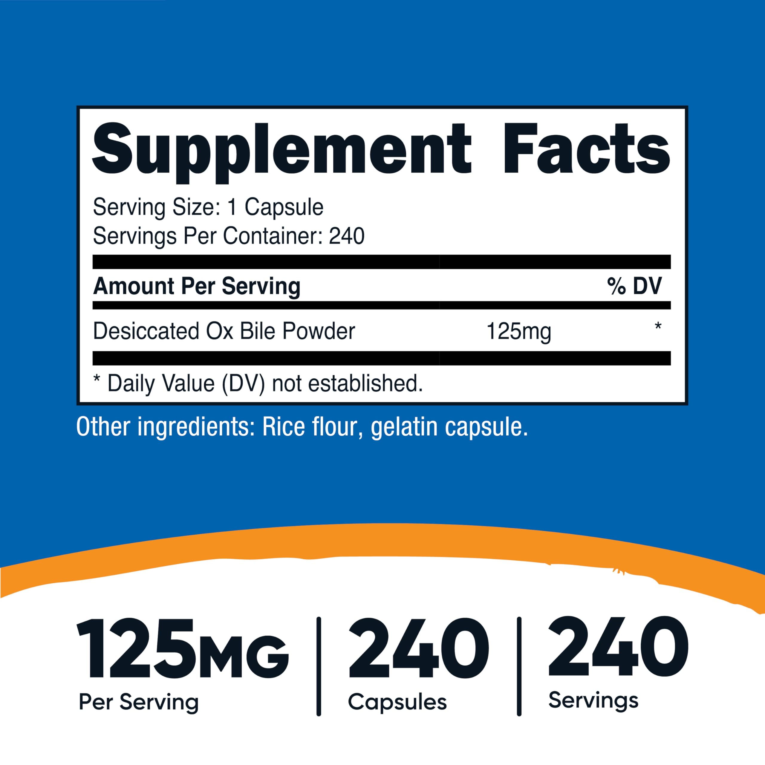 Nutricost Ox Bile Capsules – étiquette claire et utile du flacon.