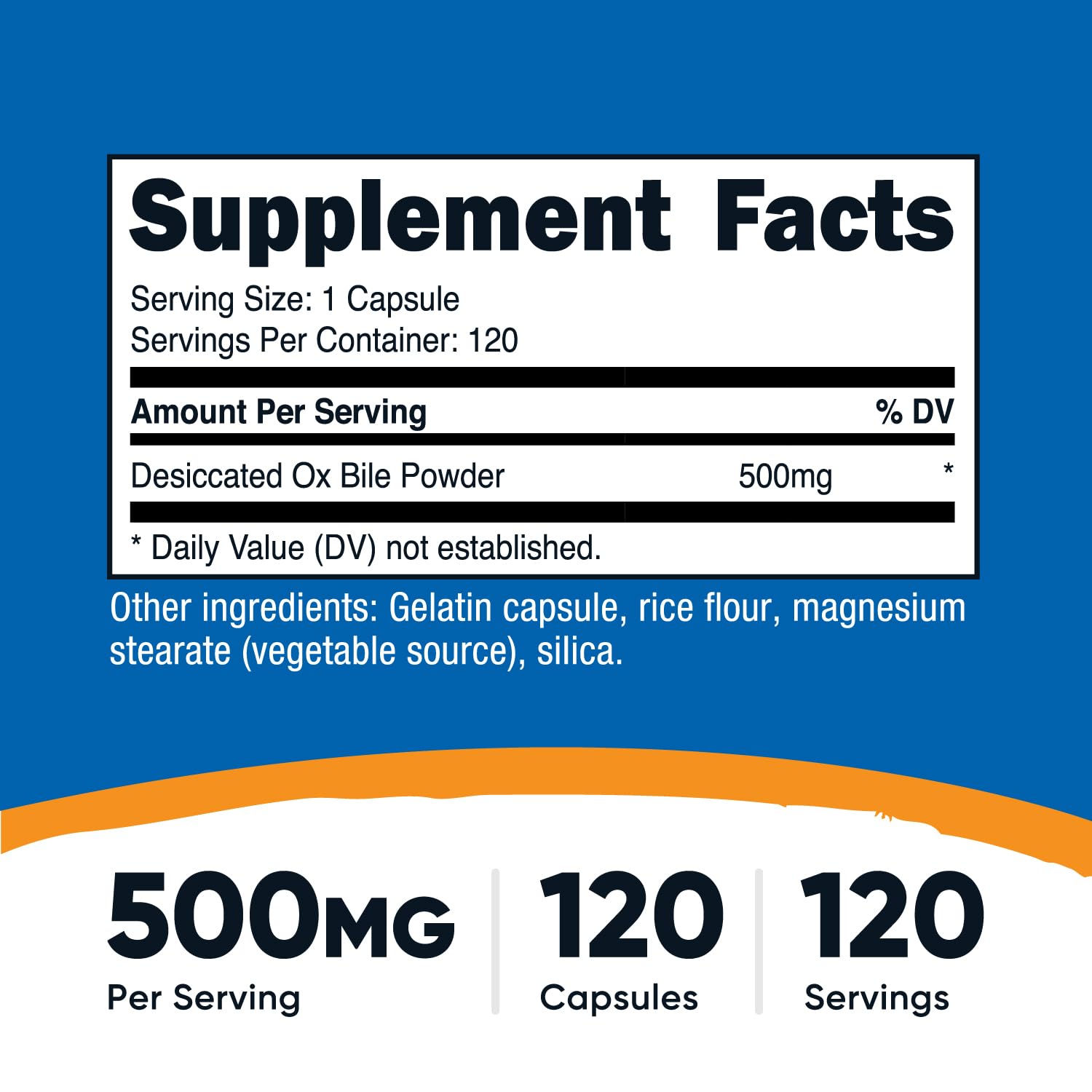 Nutricost Ox Bile Capsules – étiquette sans gluten et sans OGM