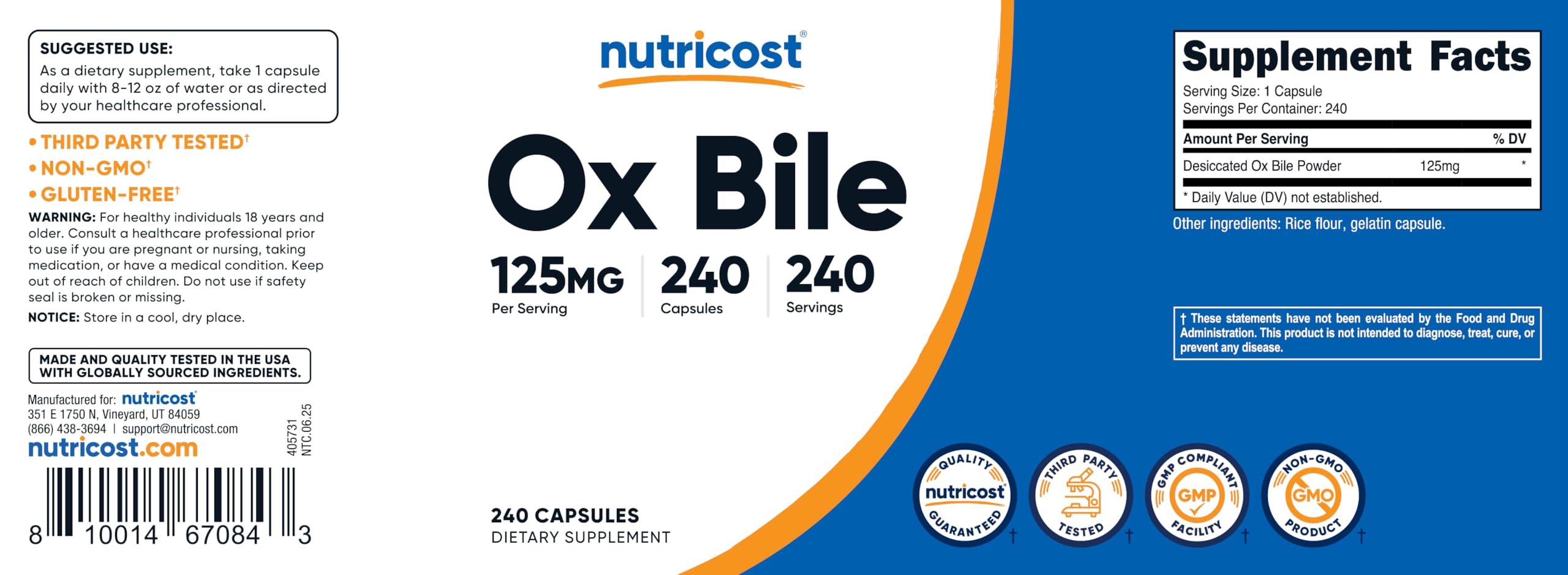 Nutricost Ox Bile Capsules – usine certifiée et qualité sûre.
