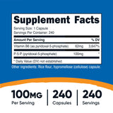 Nutricost P5P bouteille 240 capsules – format pratique pour la routine quotidienne.