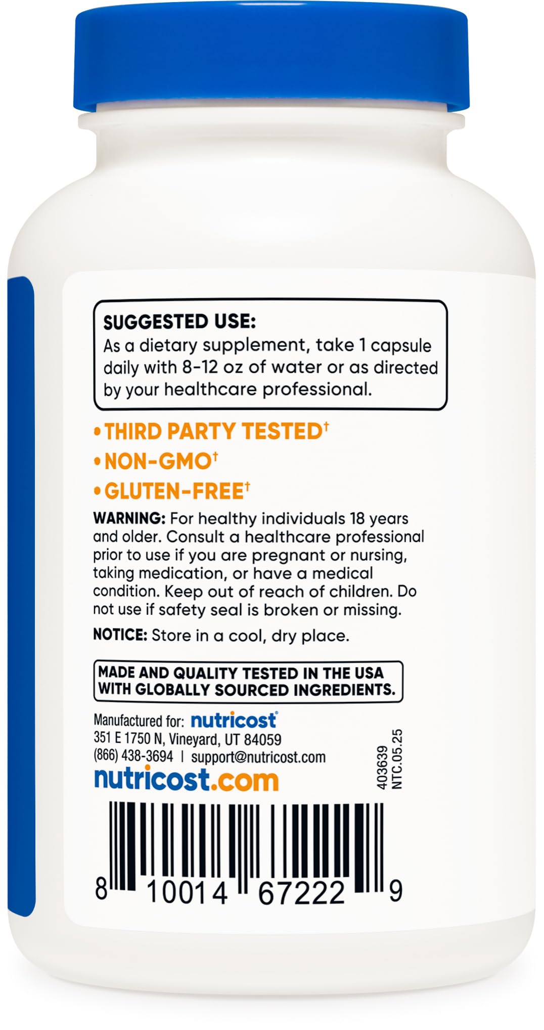 Ingrédients Nutricost P5P, formule simple et de qualité.