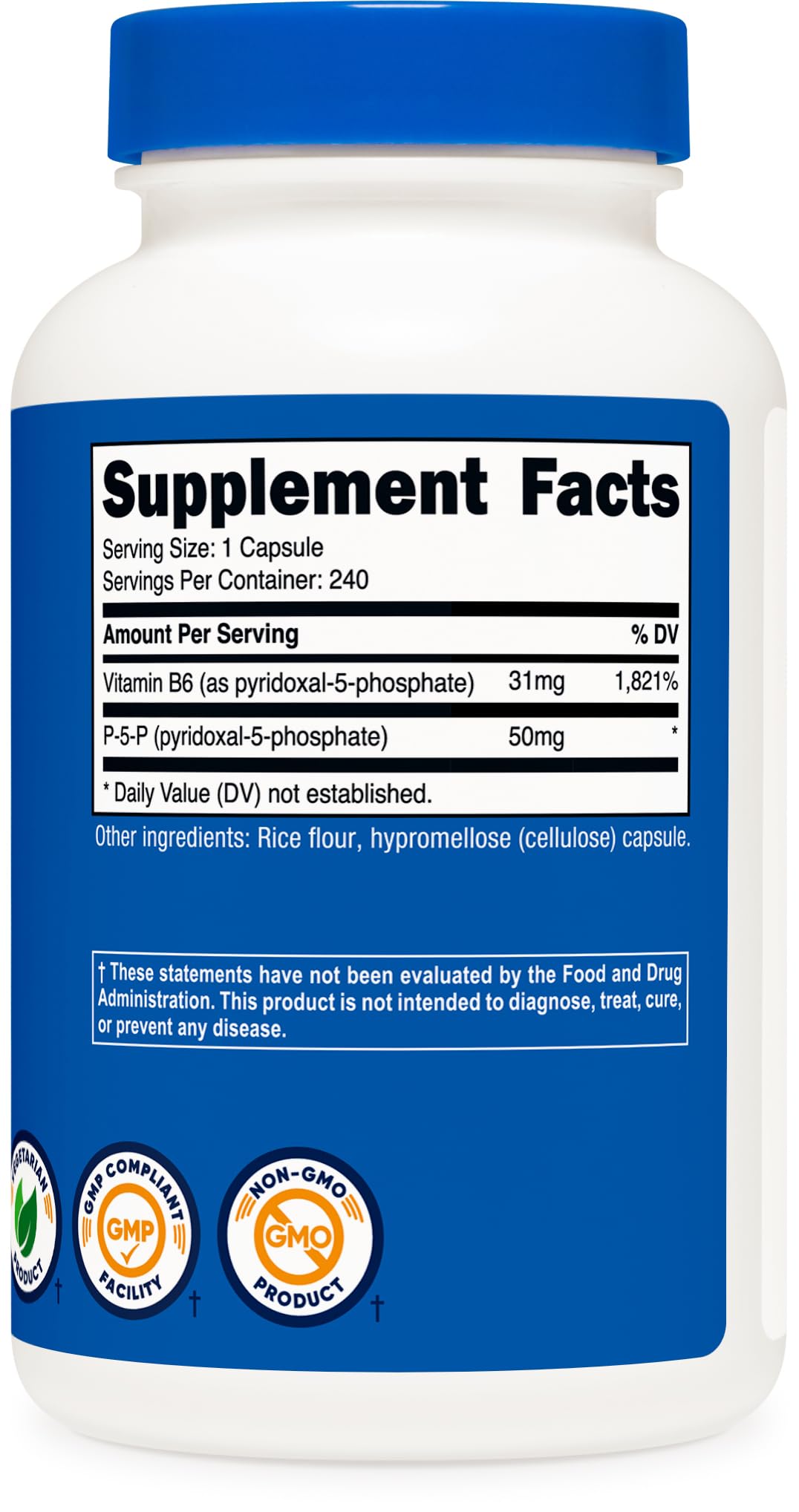 Utilisation quotidienne de Nutricost P5P, végétarien et pratique.