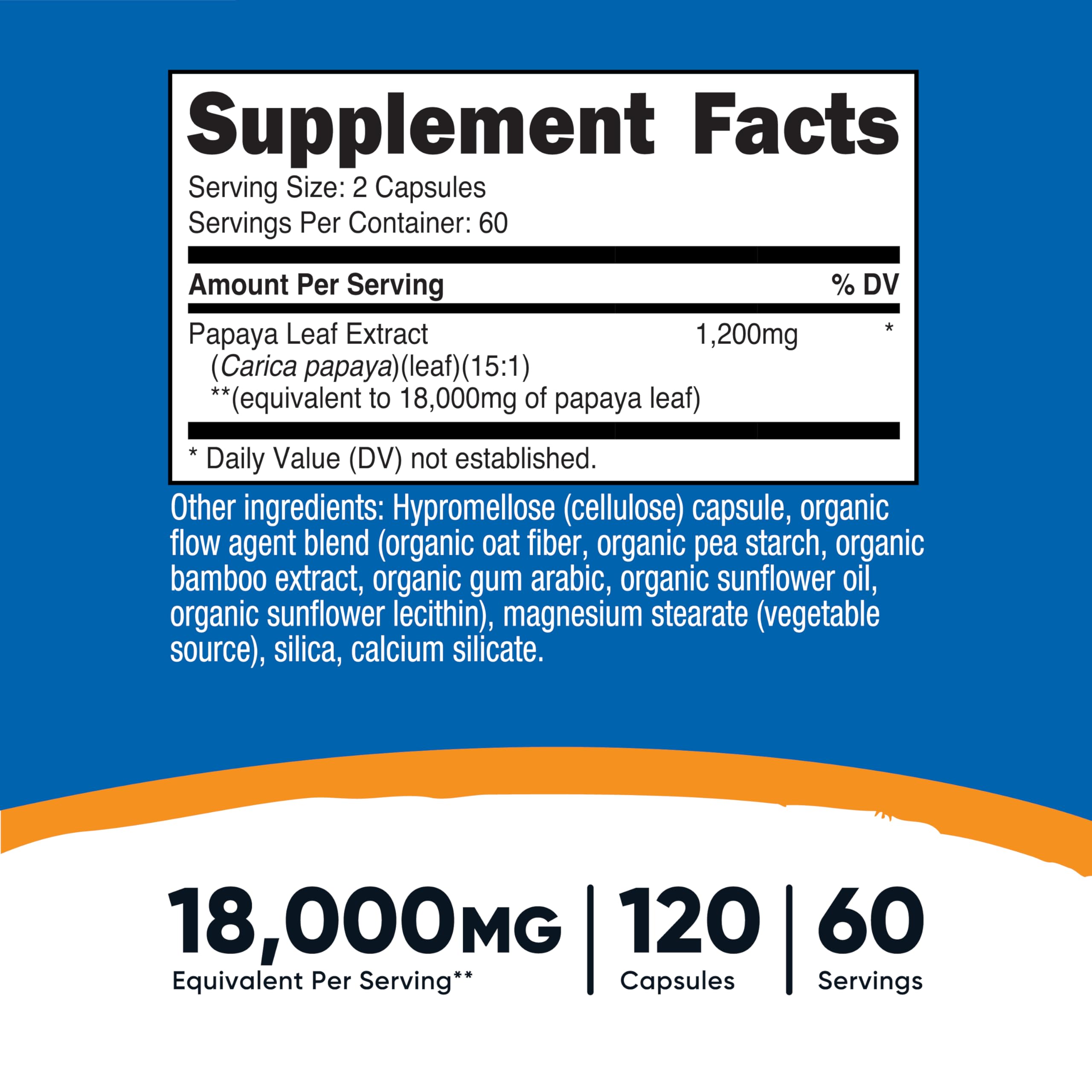 Nutricost Papaya Leaf Extract capsules – dosage simple et vegan pour votre journée.