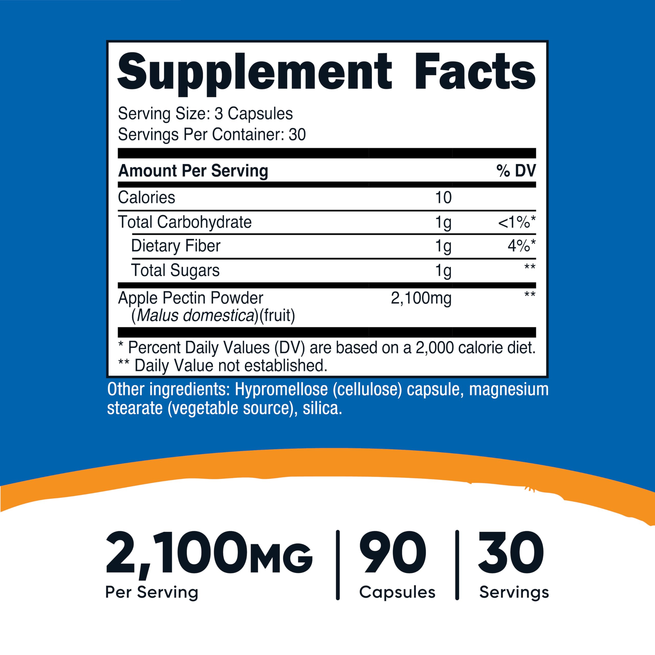 Nutricost pectine de pomme, étiquette, sans gluten et vegan.