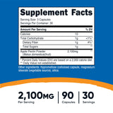 Nutricost pectine de pomme, étiquette, sans gluten et vegan.