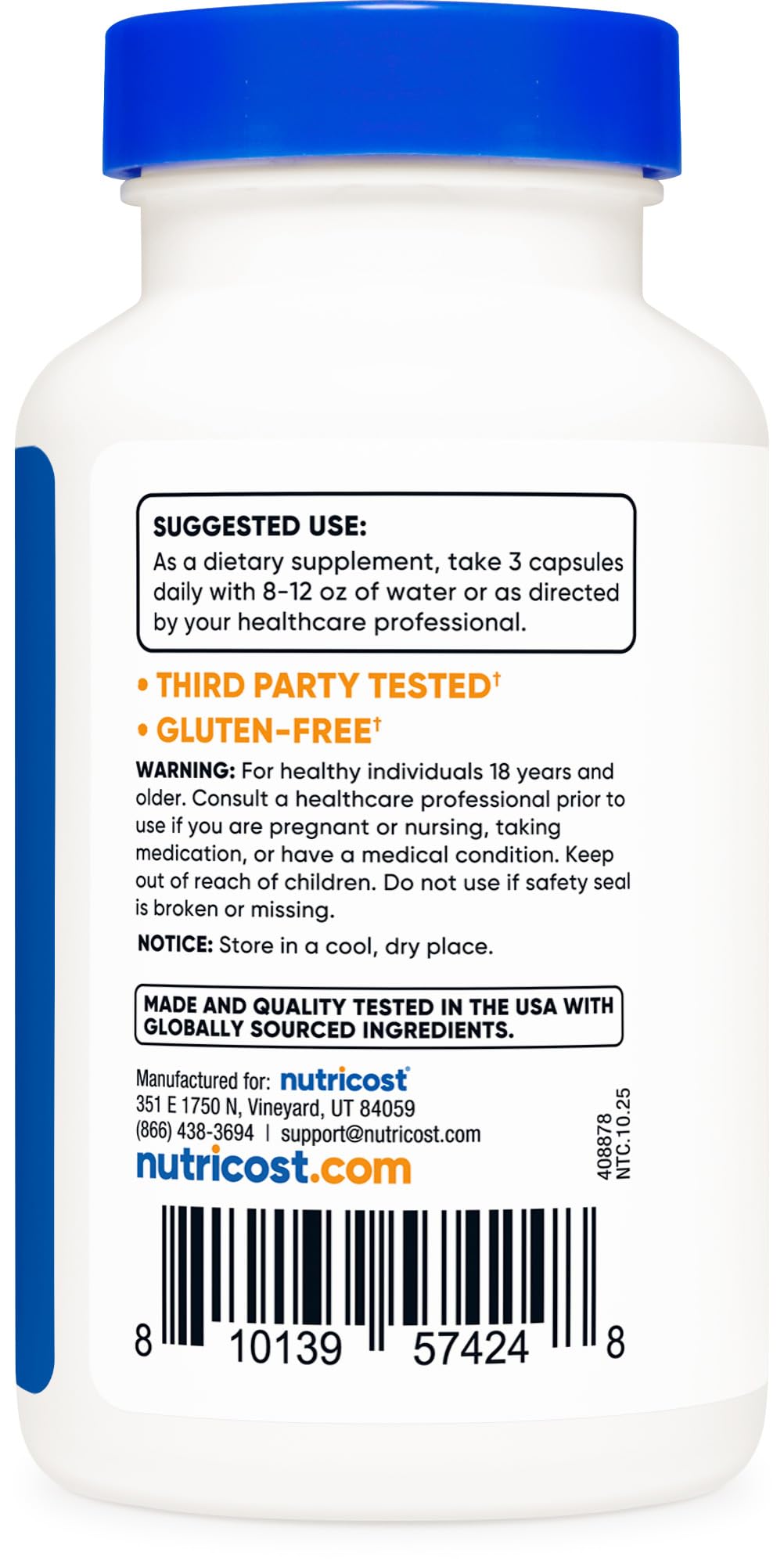 Nutricost pectine de pomme, ingrédients visibles, qualité traçable.