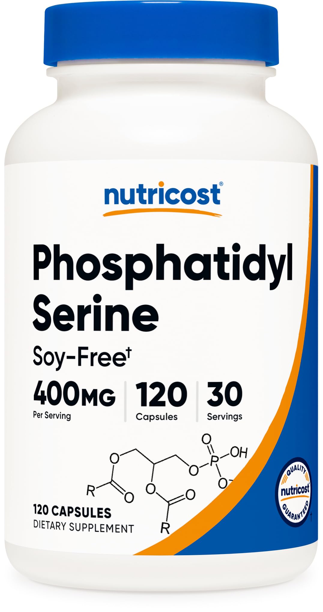 Nutricost Phosphatidylserine, bouteille 120 capsules, pratique pour la routine quotidienne sans soja.