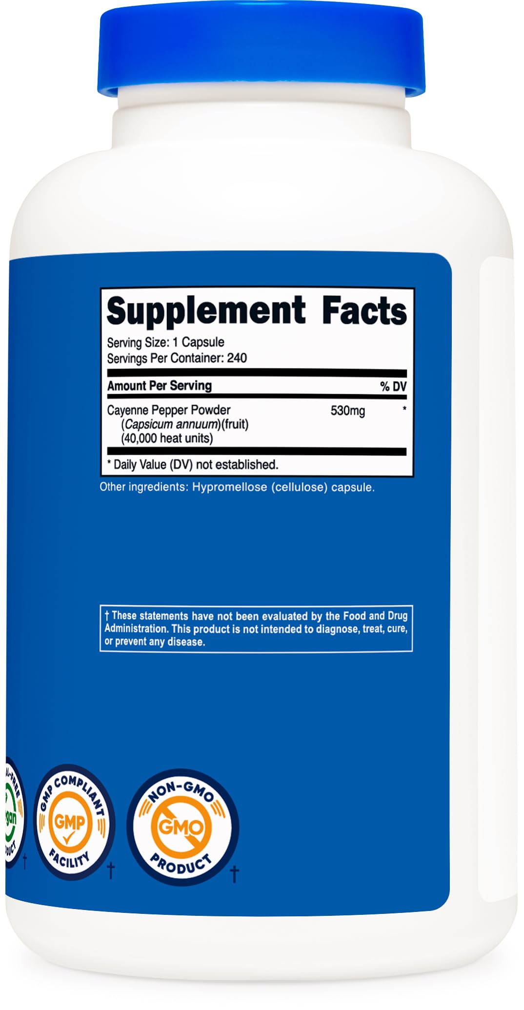 Nutricost Cayenne Pepper 530 mg – dosage pratique offrant une longue utilisation.