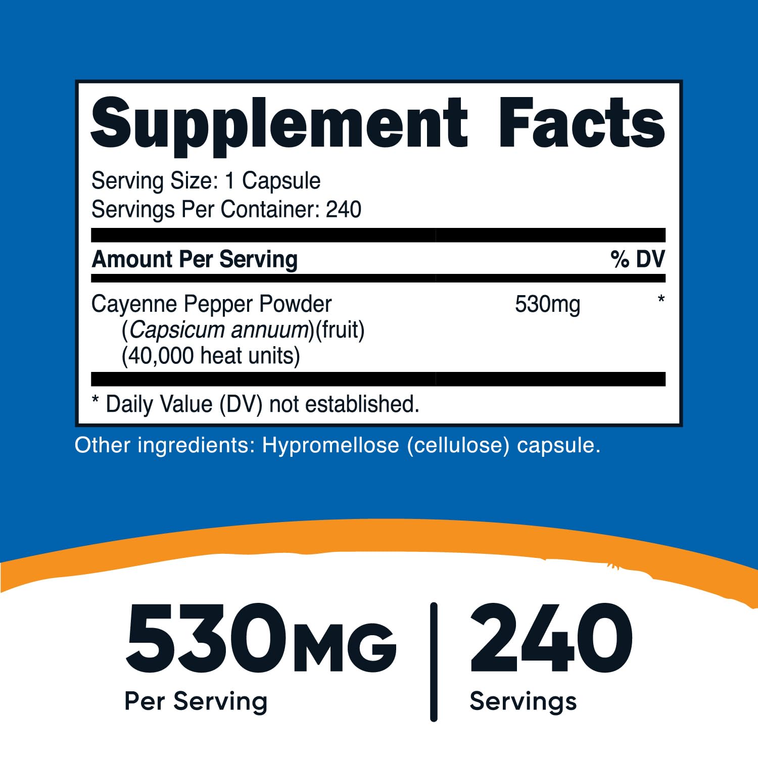 Nutricost Cayenne Pepper 530 mg – gélules faciles à avaler pour une touche épicée.