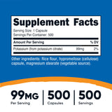 Nutricost Citrate de potassium 99 mg, couvercle bleu sur le flacon.
